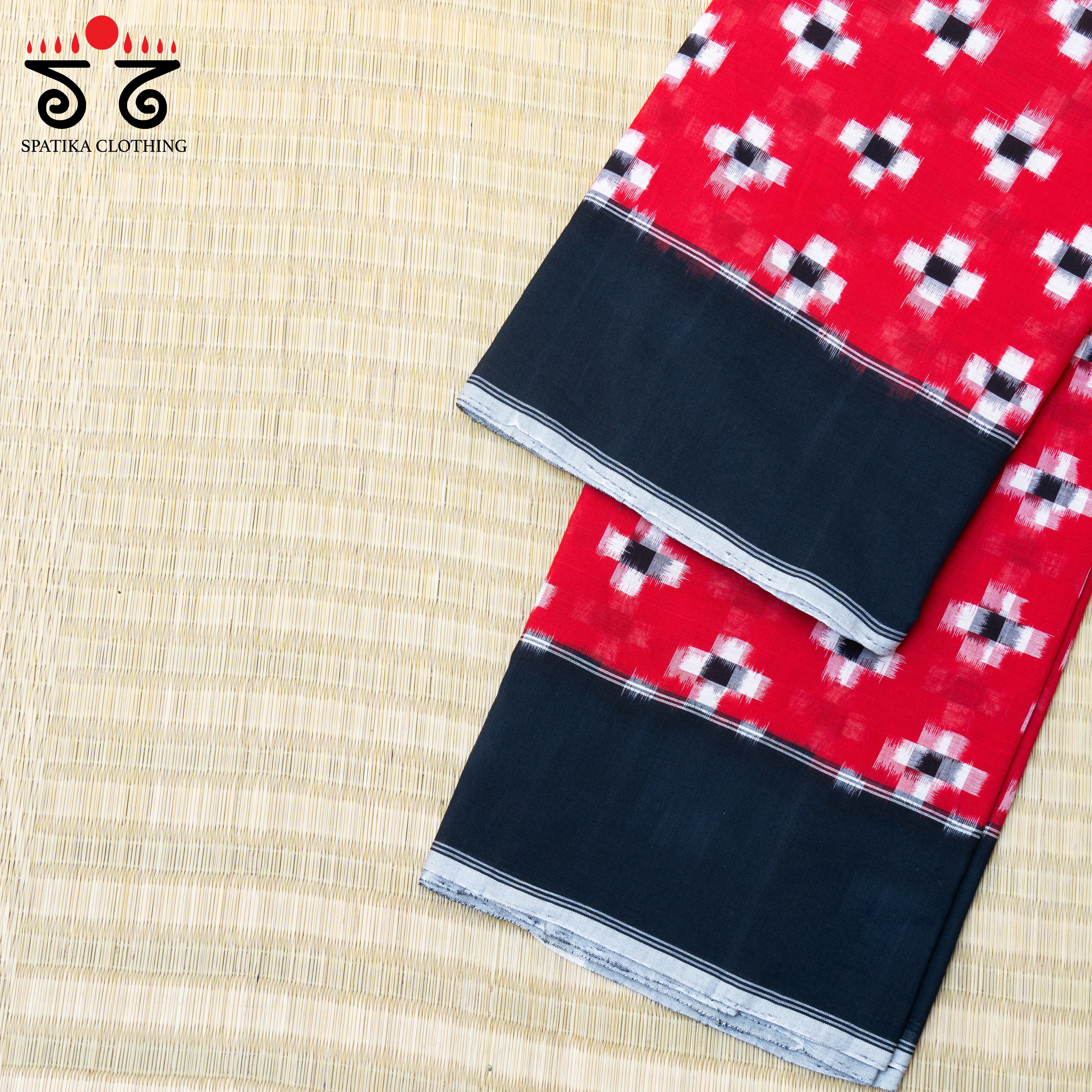Red, Black & White Telia Rumal Ikat Cotton Saree