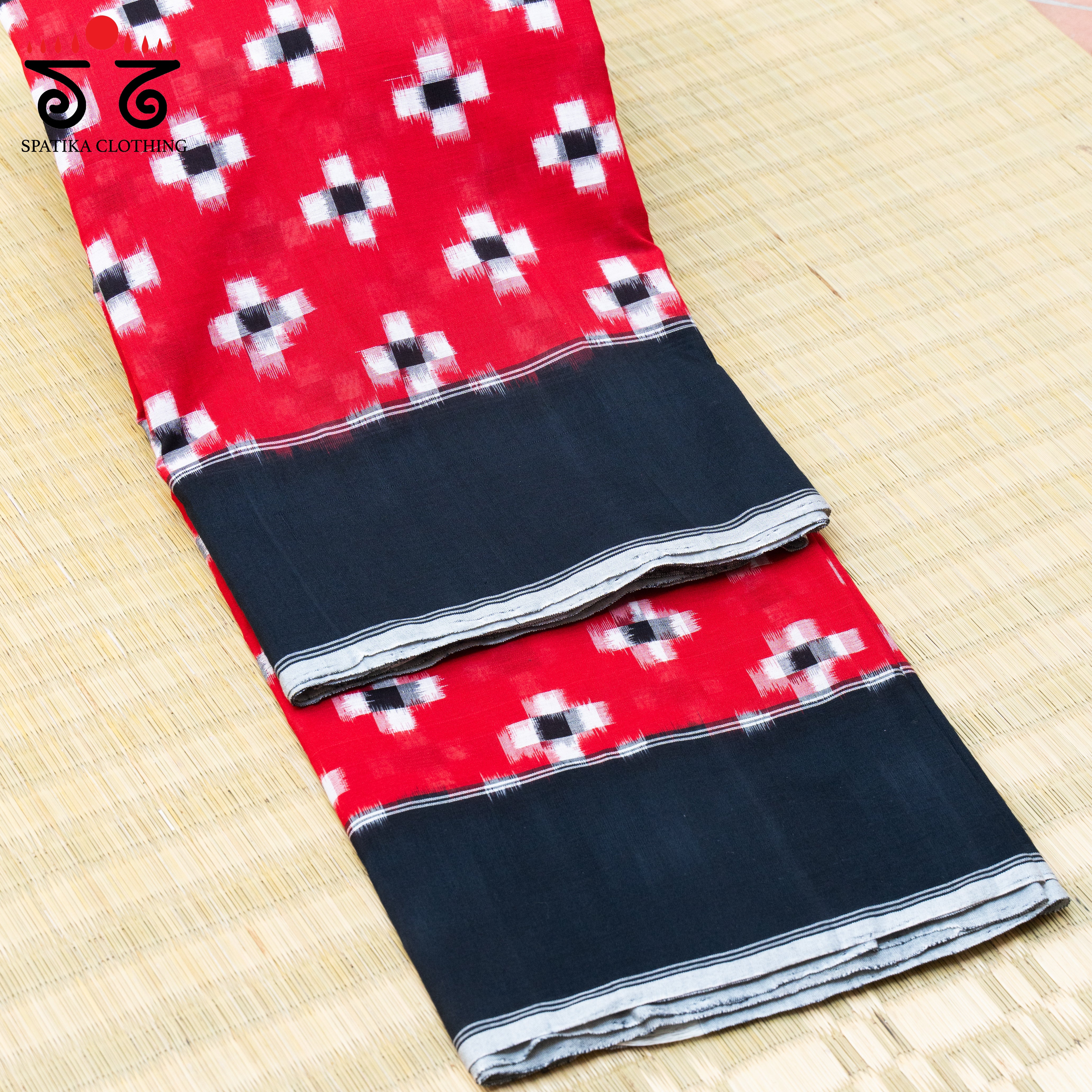 Red, Black & White Telia Rumal Ikat Cotton Saree