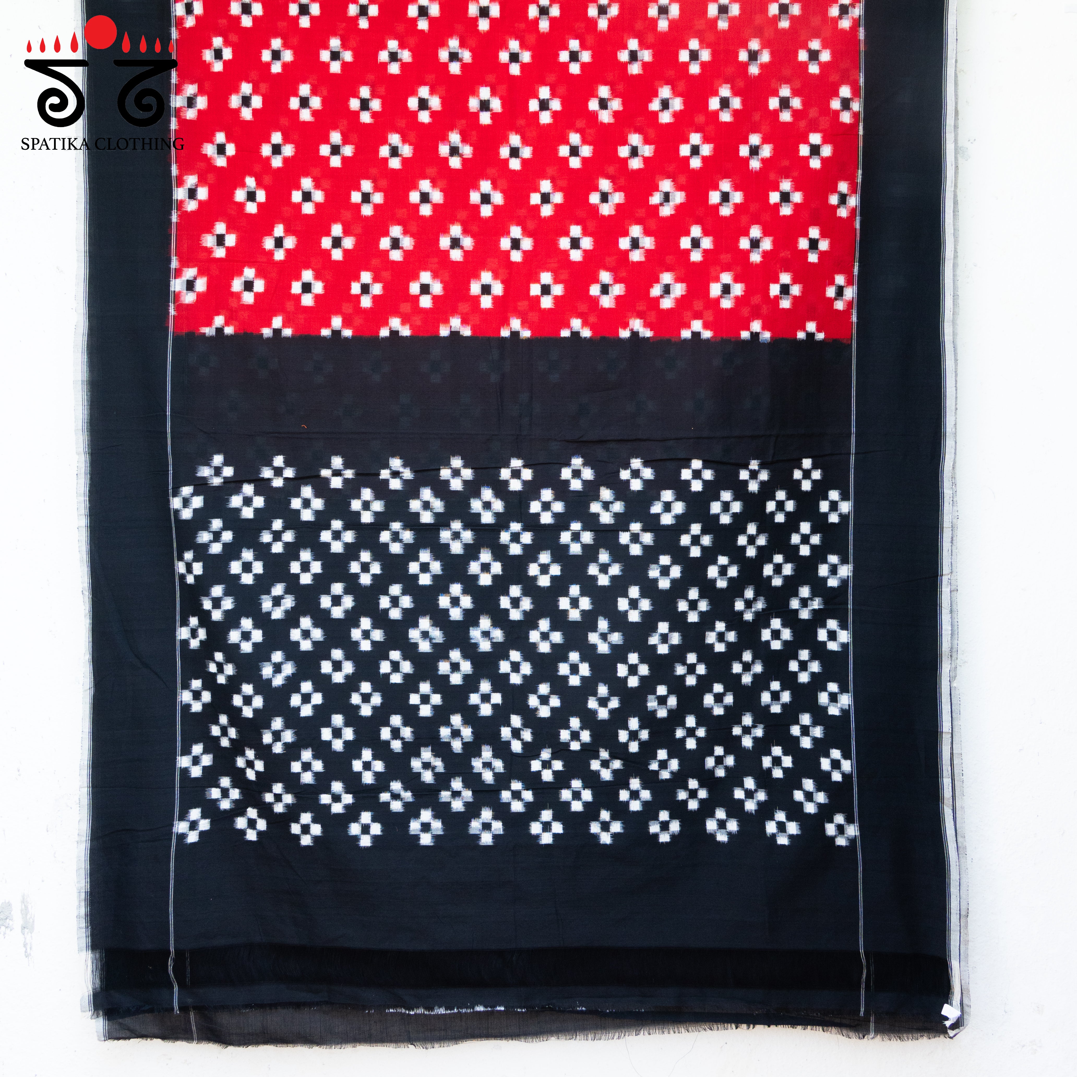 Red, Black & White Telia Rumal Ikat Cotton Saree