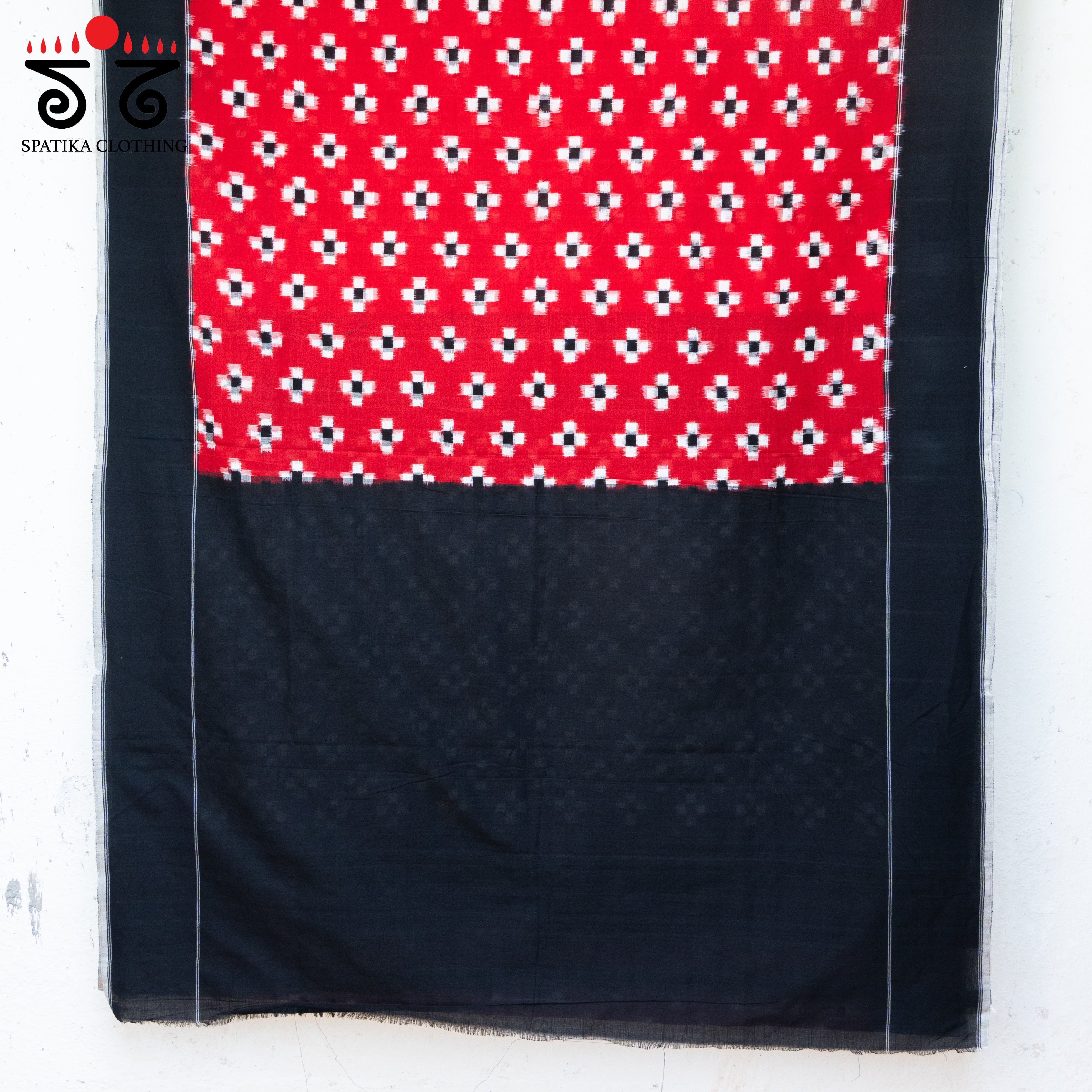 Red, Black & White Telia Rumal Ikat Cotton Saree