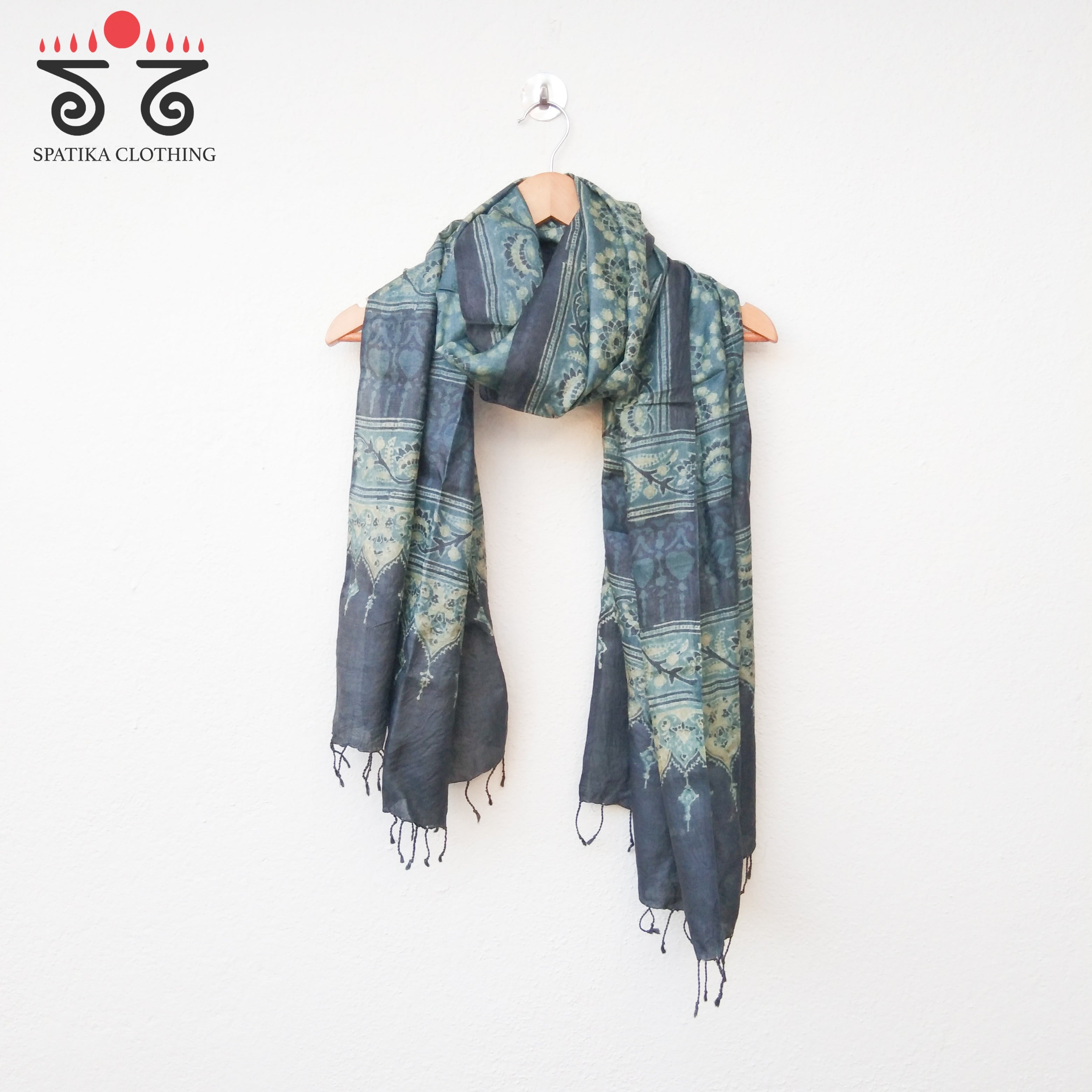 Ajrakh On Tussar Stole - Natural Dyes