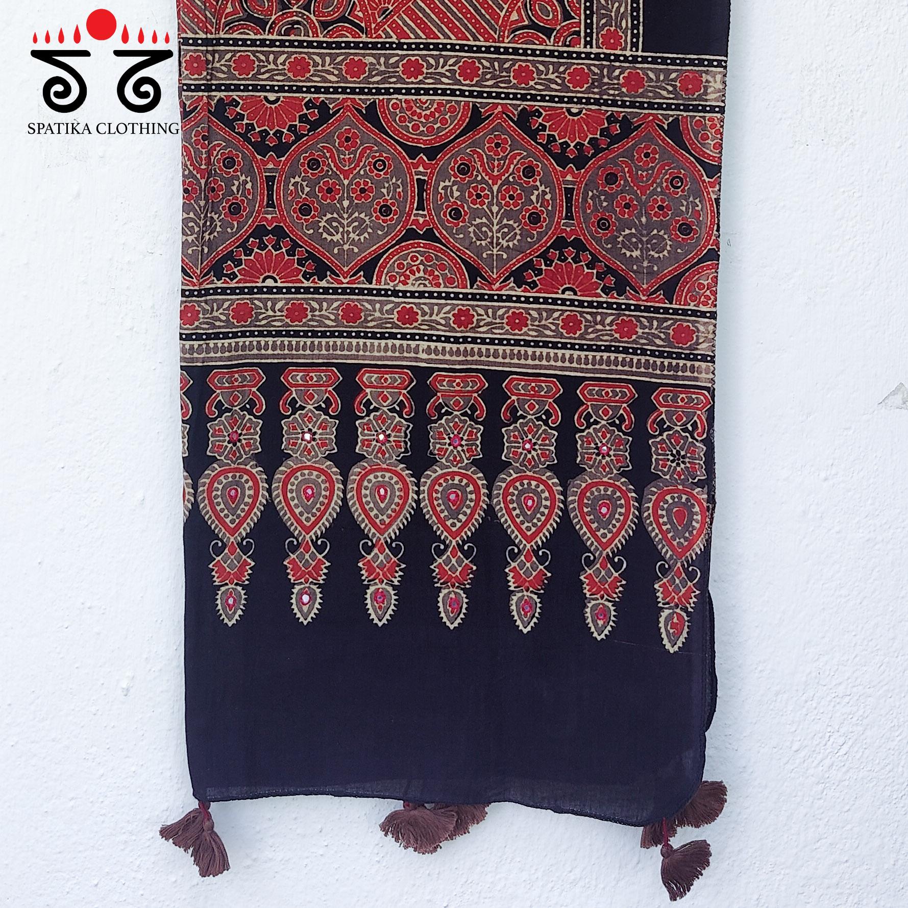 Ajrakh on Handwoven Cotton Stole - Natural Dyes