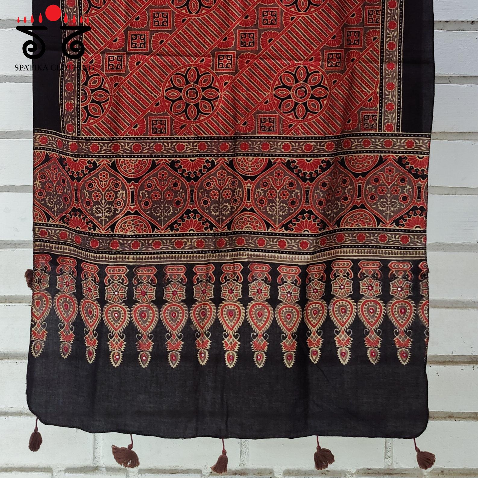 Ajrakh on Handwoven Cotton Stole - Natural Dyes
