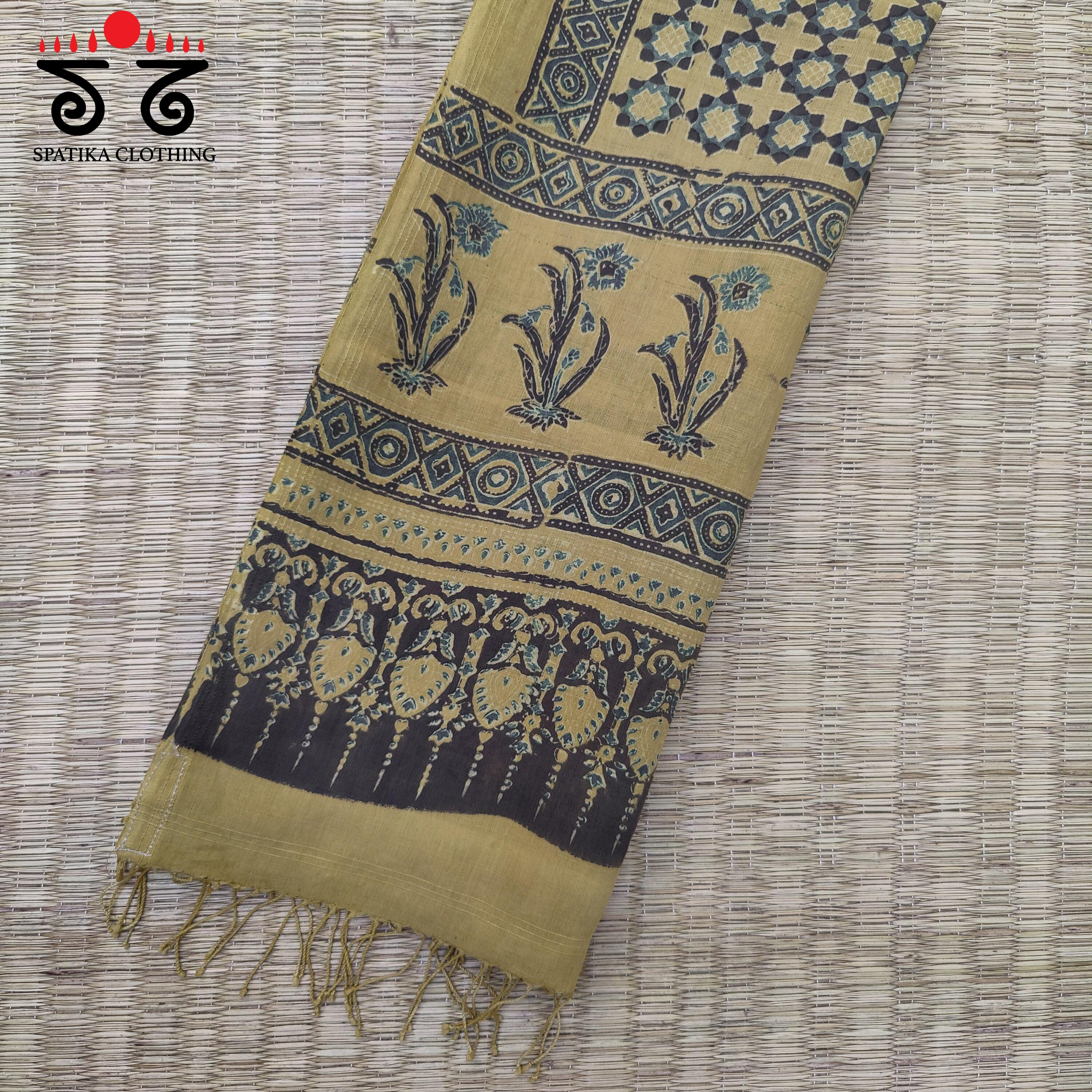 Ajrakh on Linen Cotton Dupatta - Natural Dyes