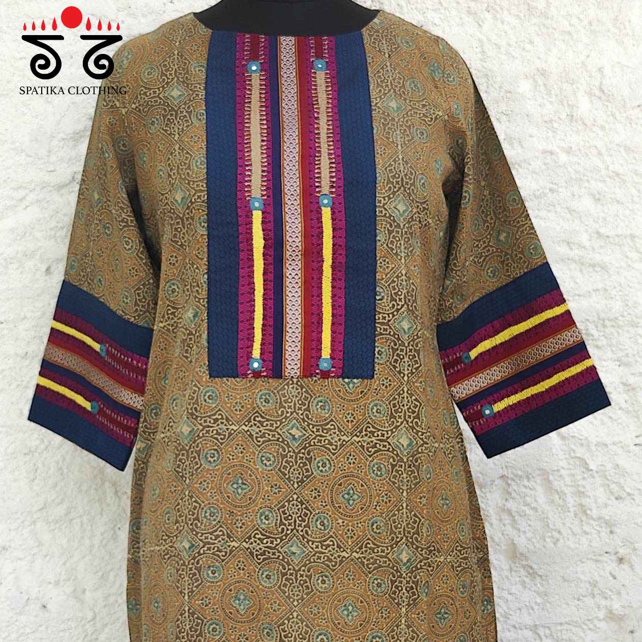 Ajrakh - Khun Hand Embroidered Kurta