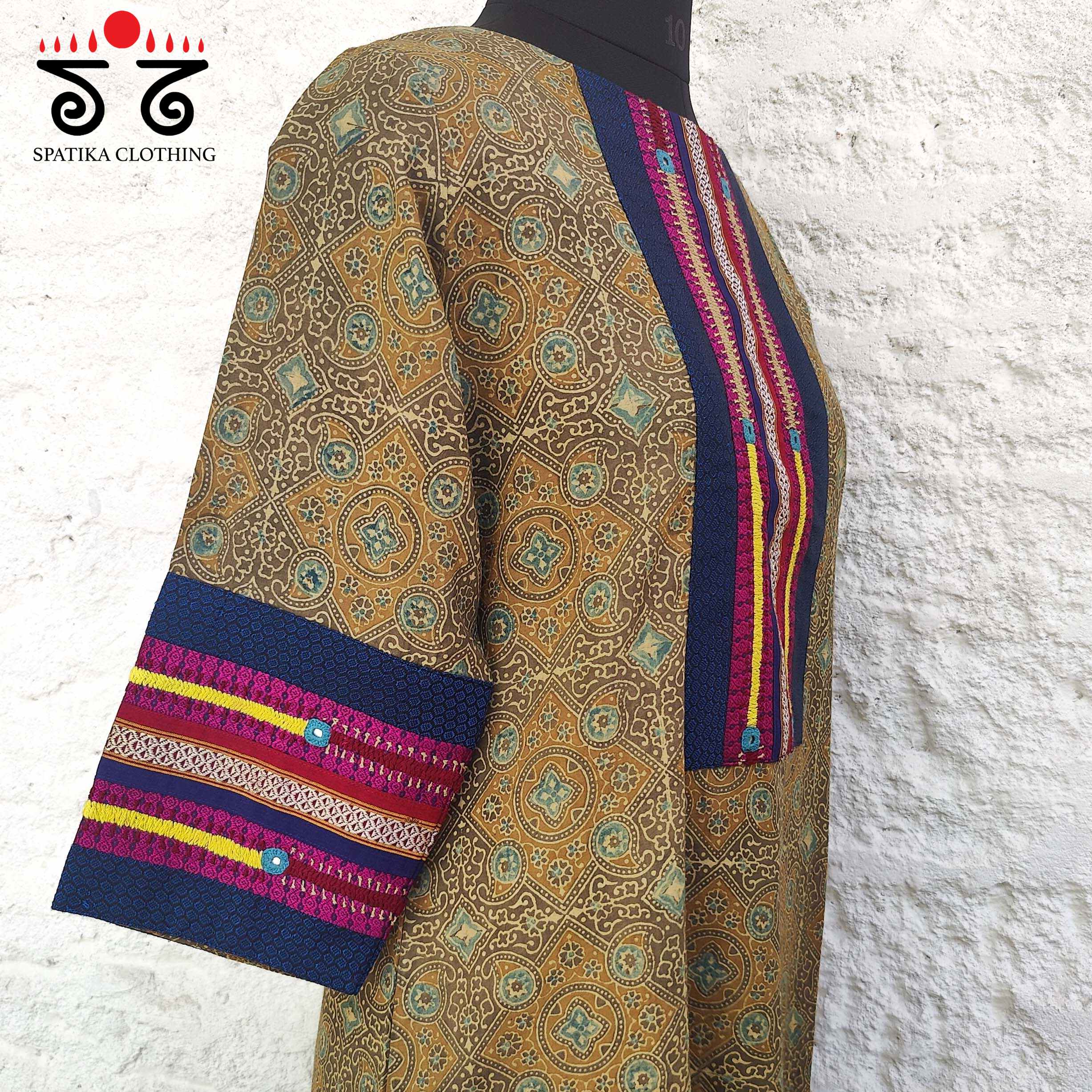 Ajrakh - Khun Hand Embroidered Kurta