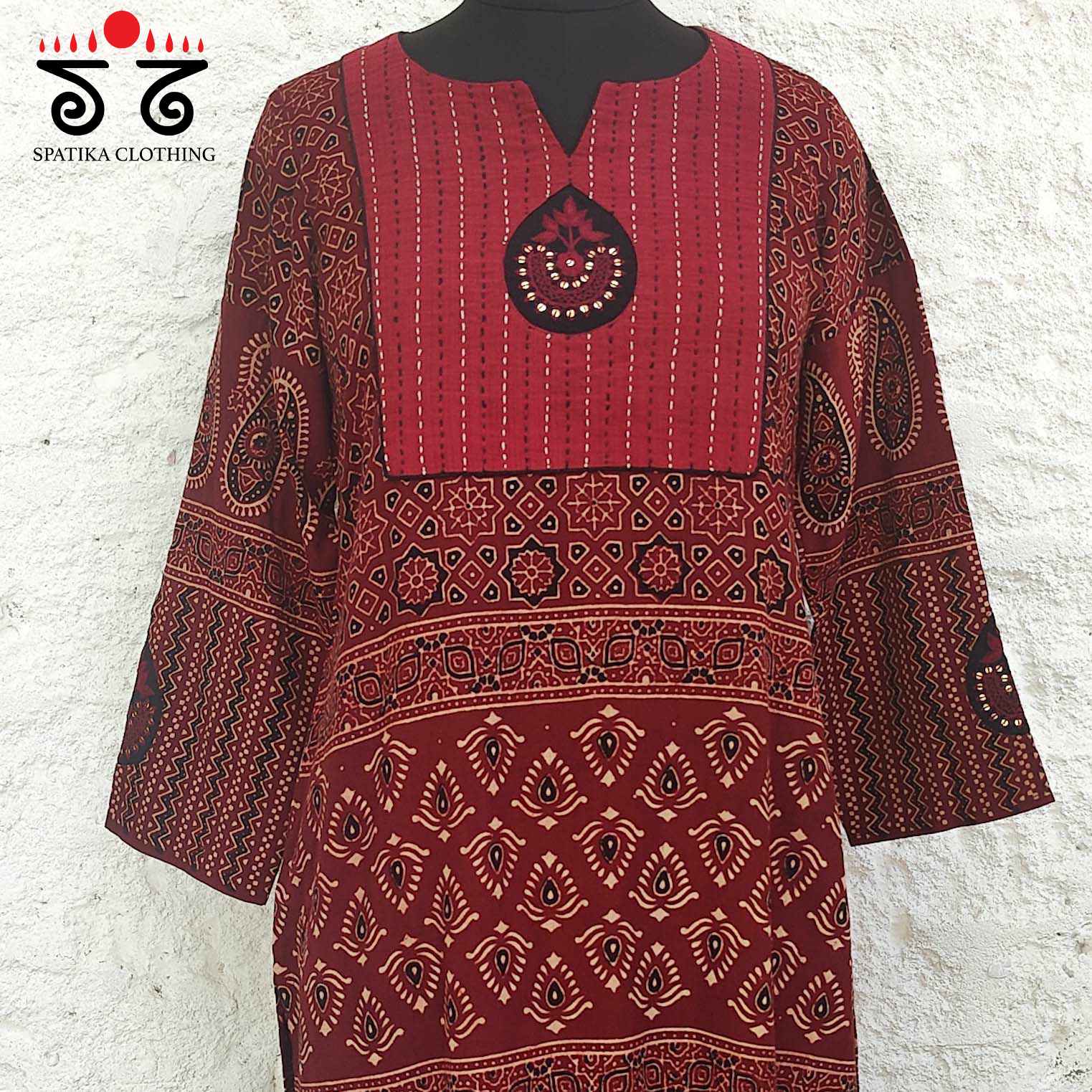 Ajrakh - Inlay Hand Embroidered Kurta