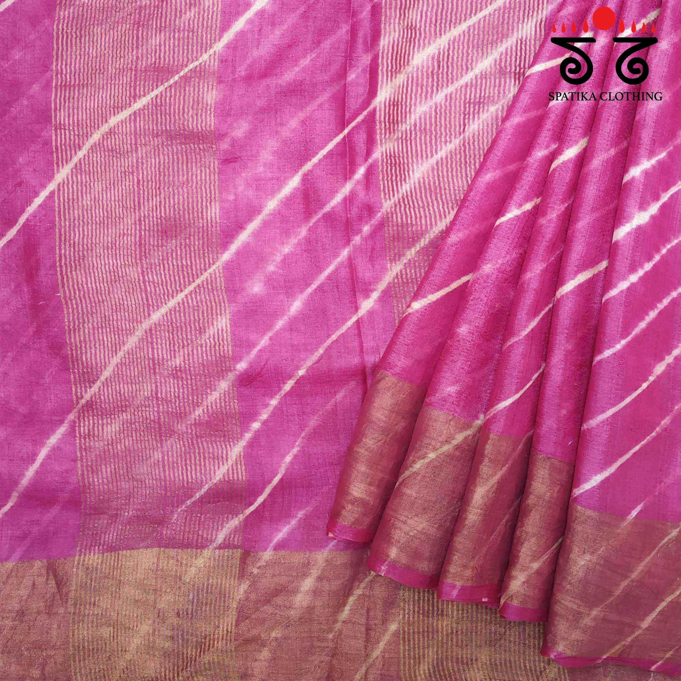 Leheriya on Pink Tussar Silk Saree