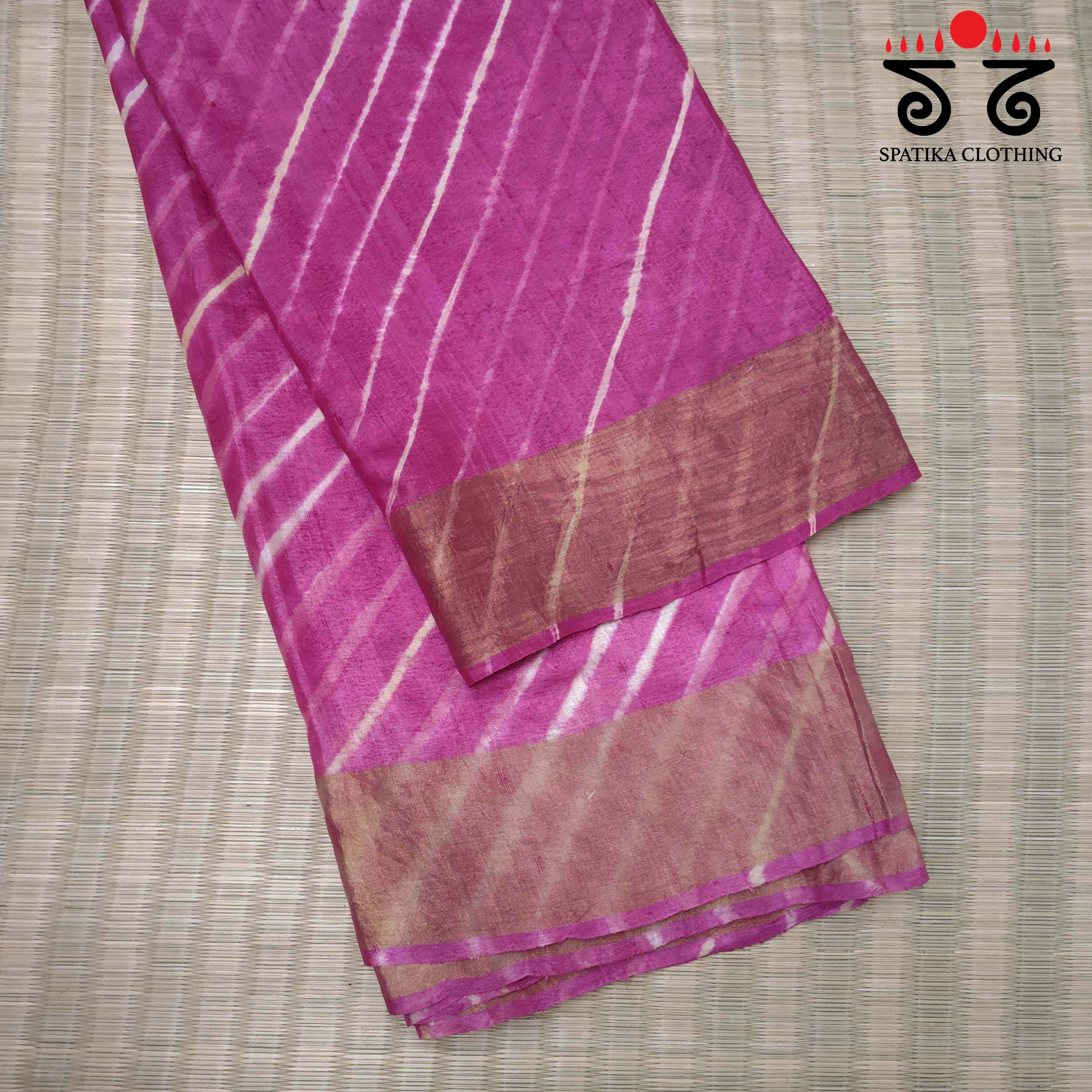 Leheriya on Pink Tussar Silk Saree