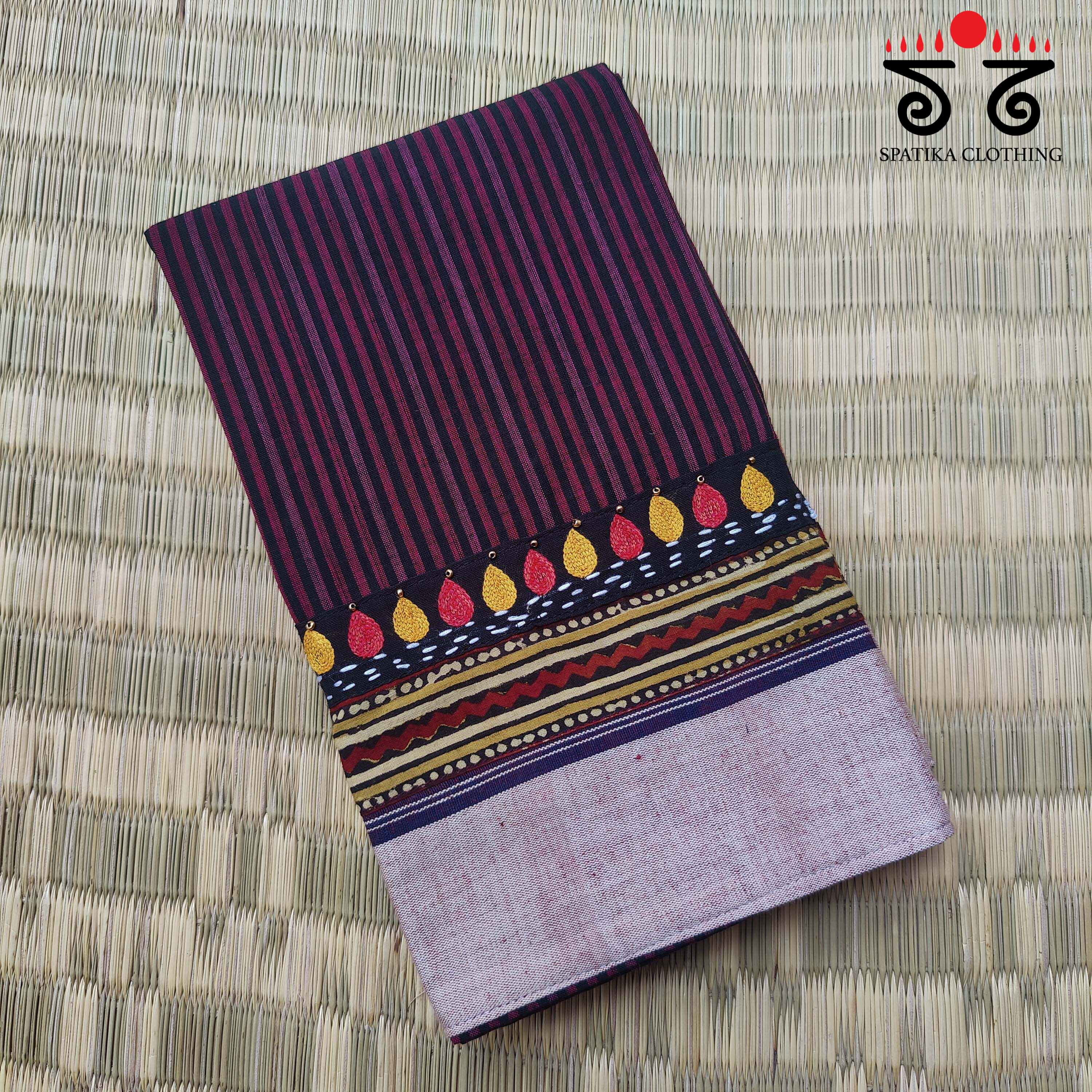 Handwoven Cotton - Hand Embroidered Blouse Fabric