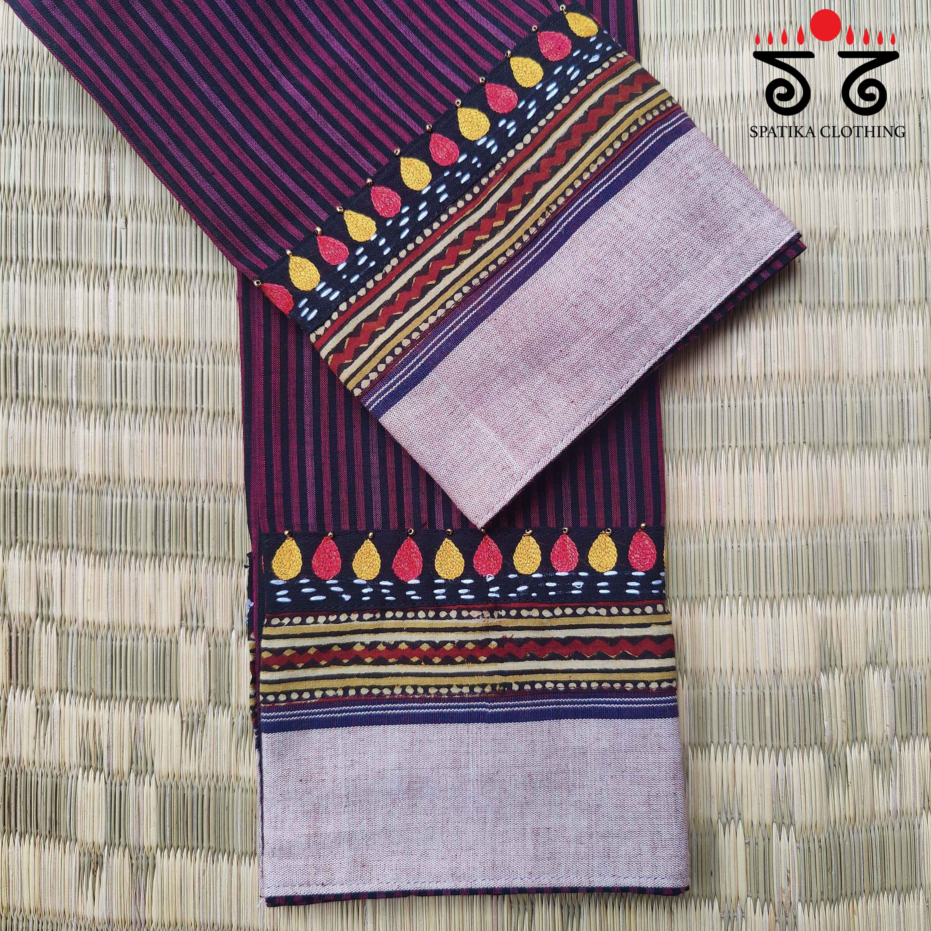 Handwoven Cotton - Hand Embroidered Blouse Fabric