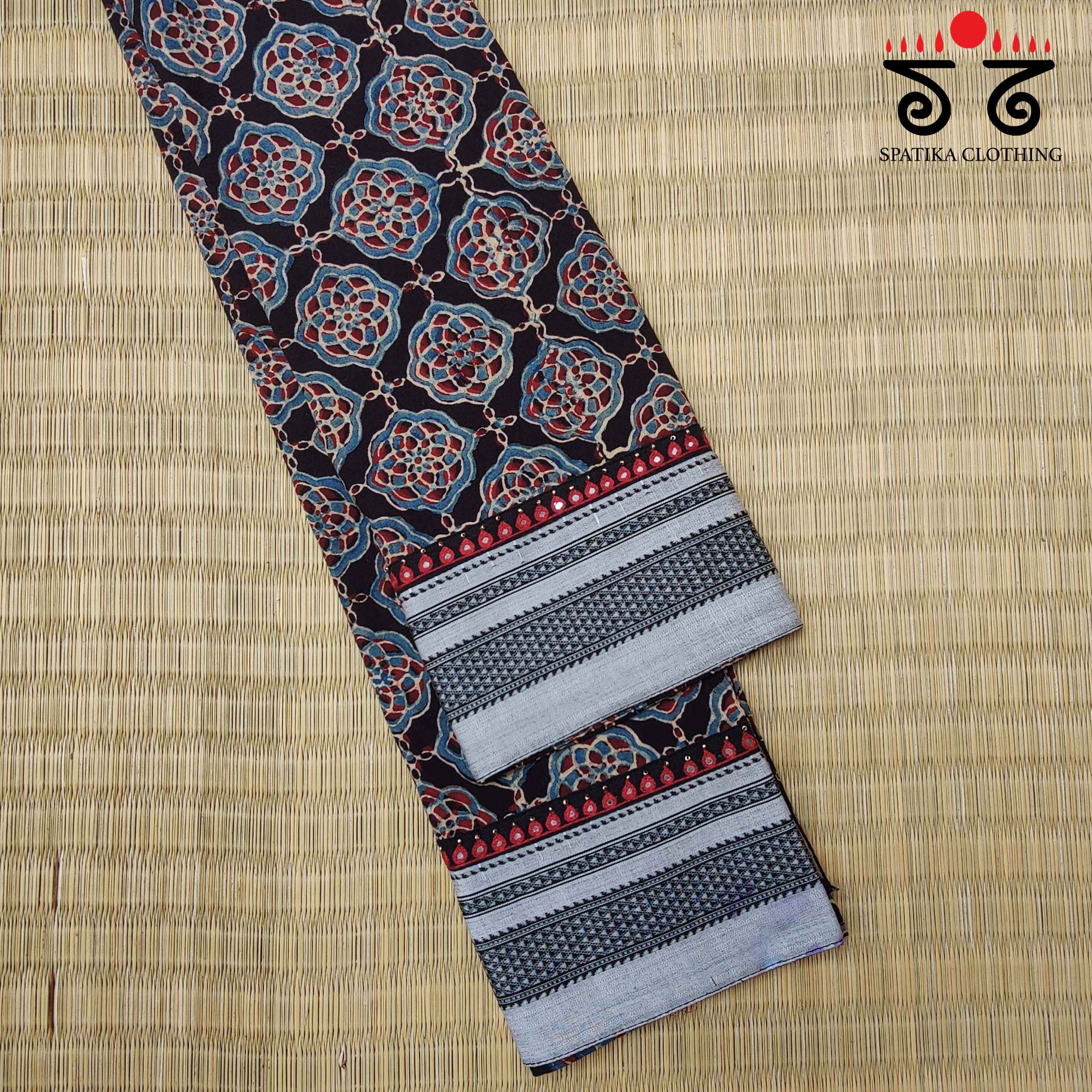 Ajrakh Hand Embroidered Blouse Fabric