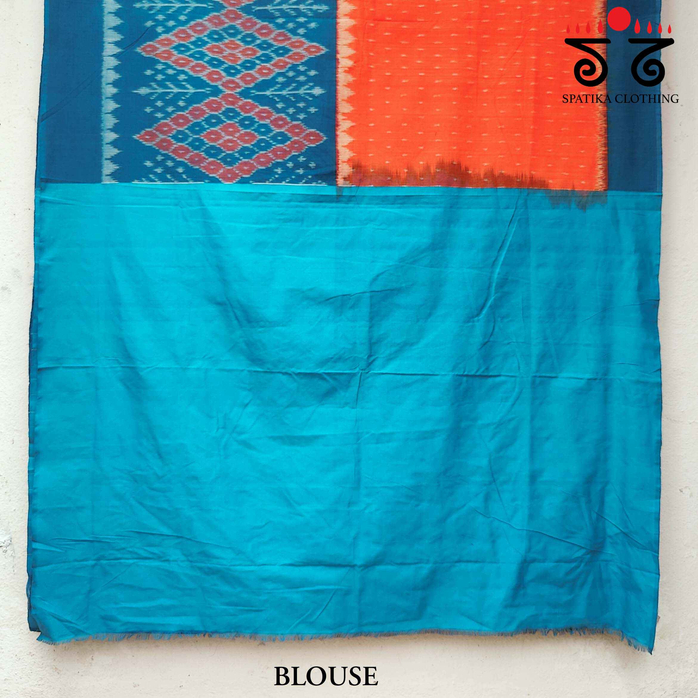 Ikat - Blue & Orange Handwoven Cotton Saree