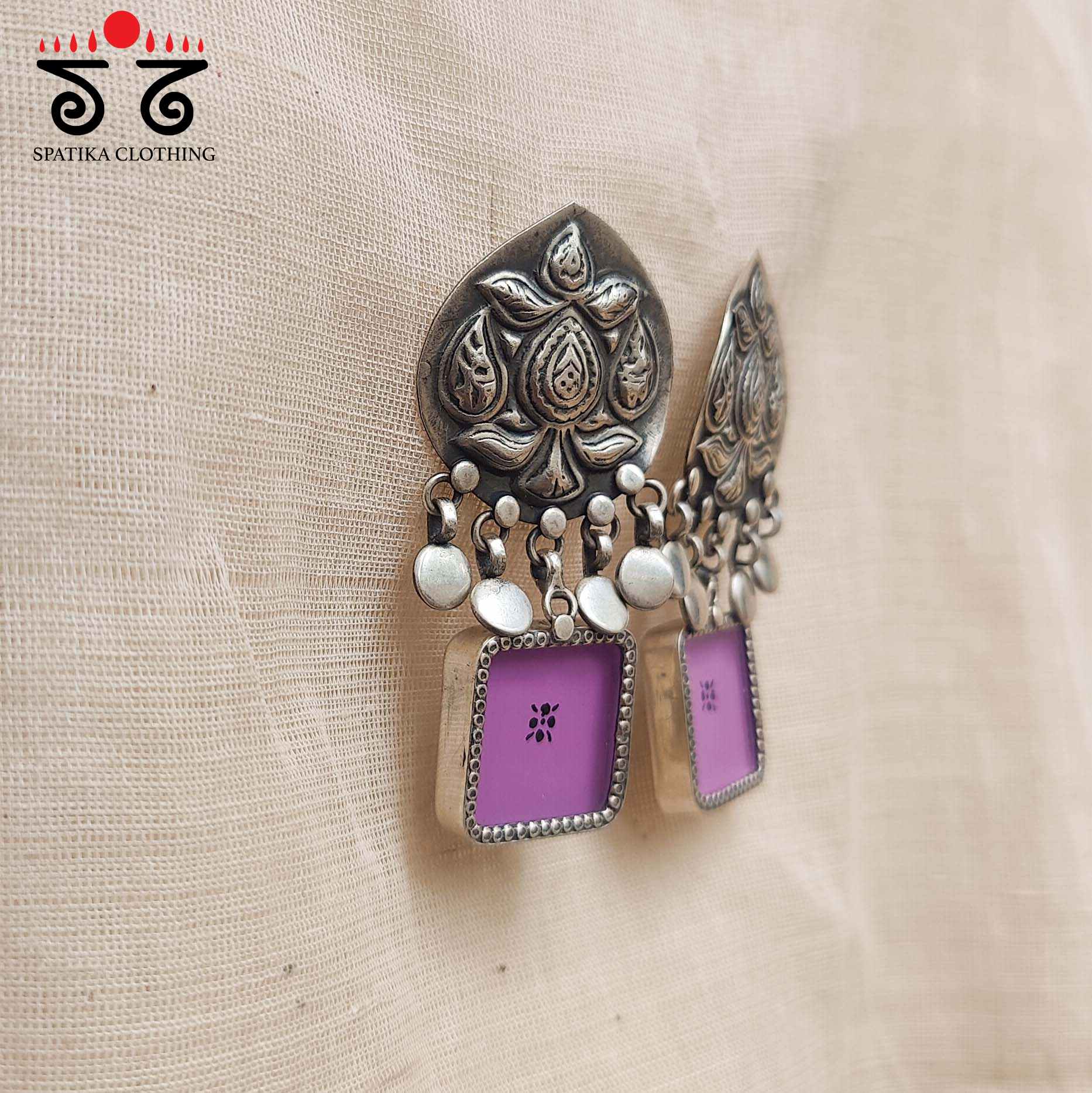 Raga Tassel Pink Silver Earrings - Handpainted