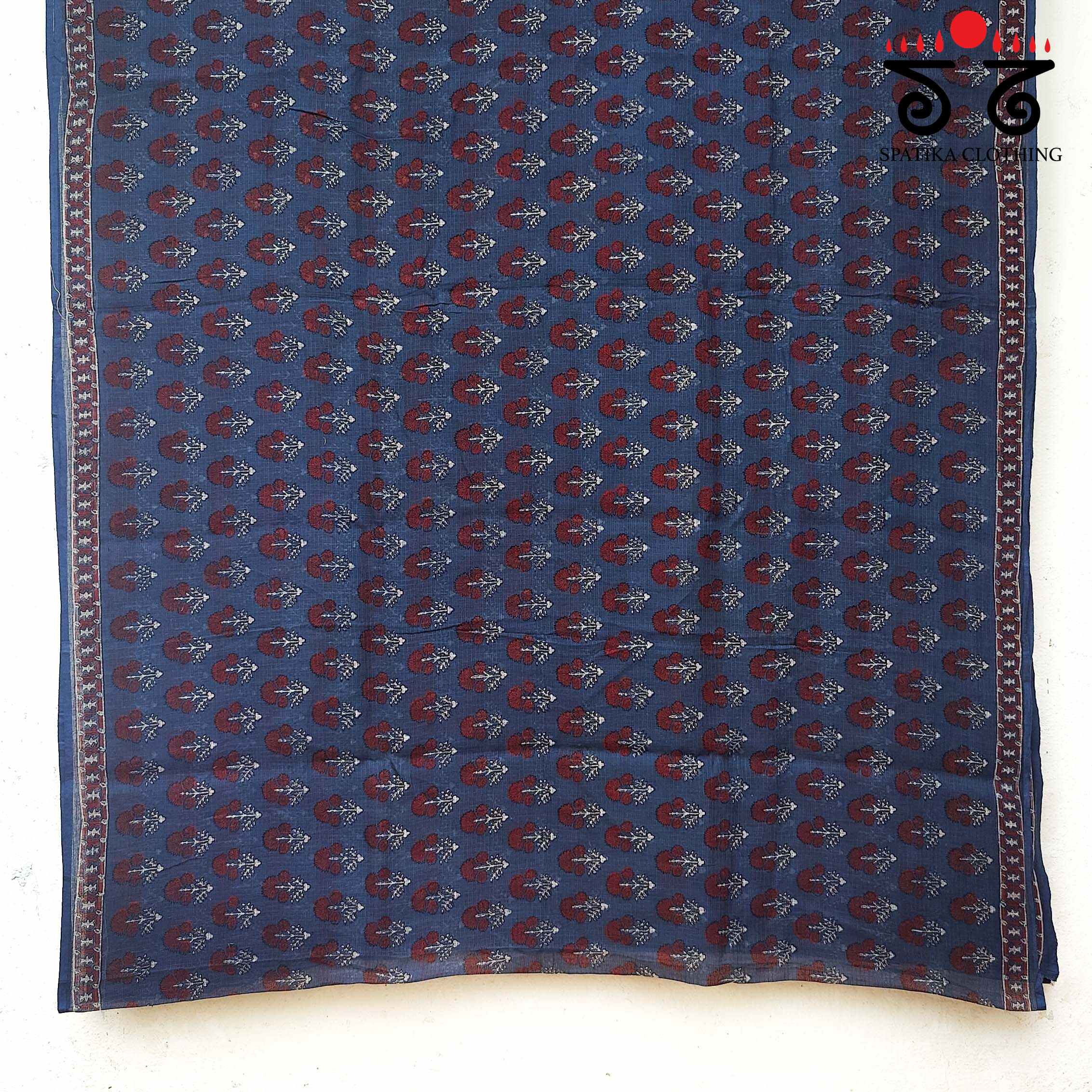 Ajrakh Handblock Print on Indigo & Maroon Kota Cotton Saree
