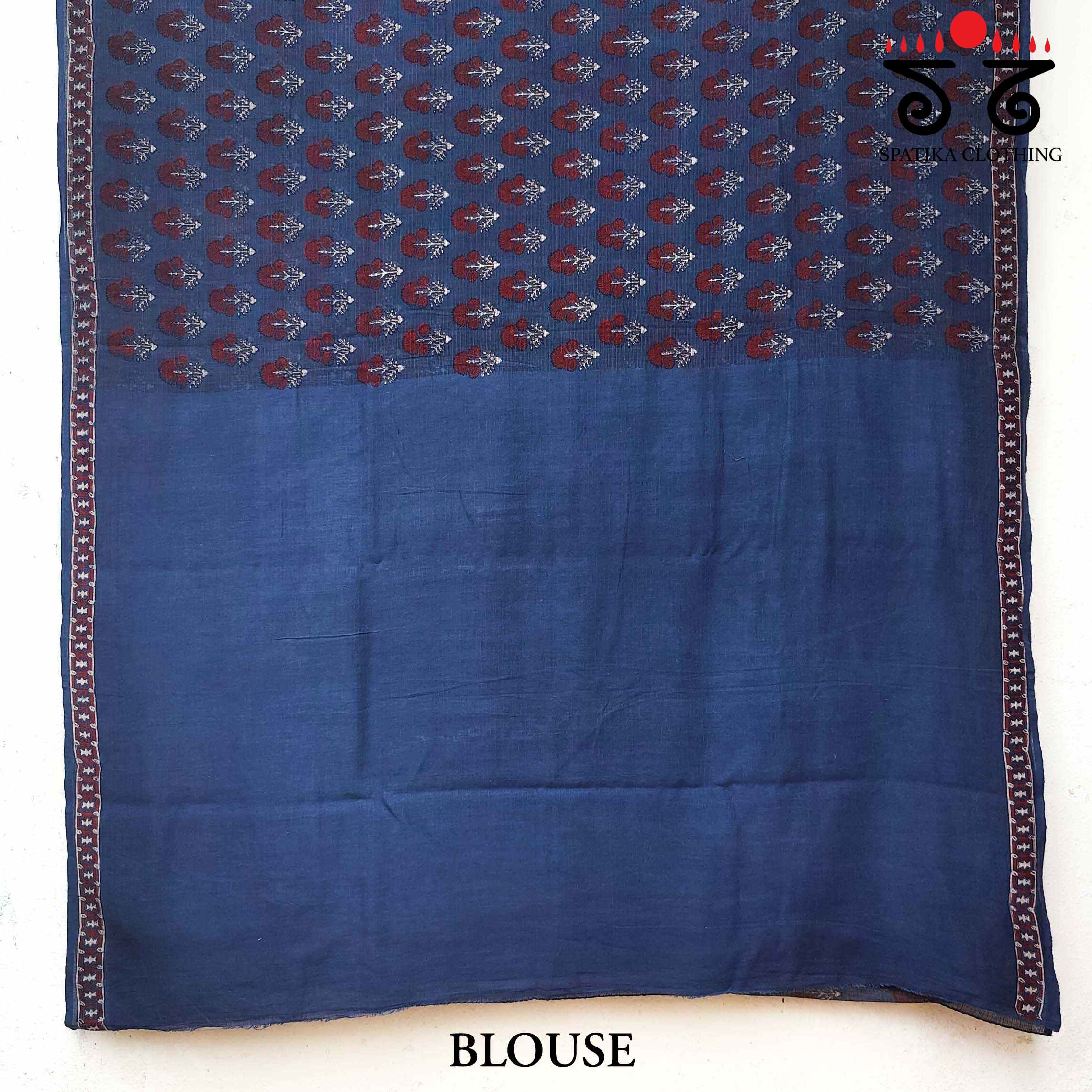 Ajrakh Handblock Print on Indigo & Maroon Kota Cotton Saree