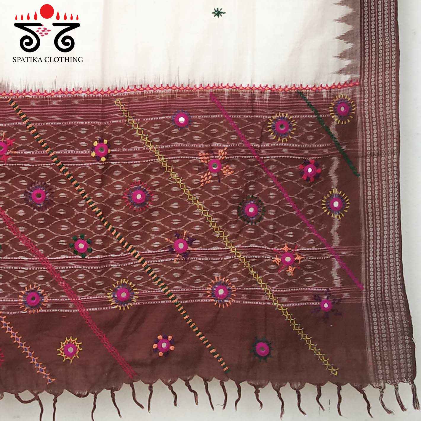 Lambani Handembroidery on Ikat Dupatta