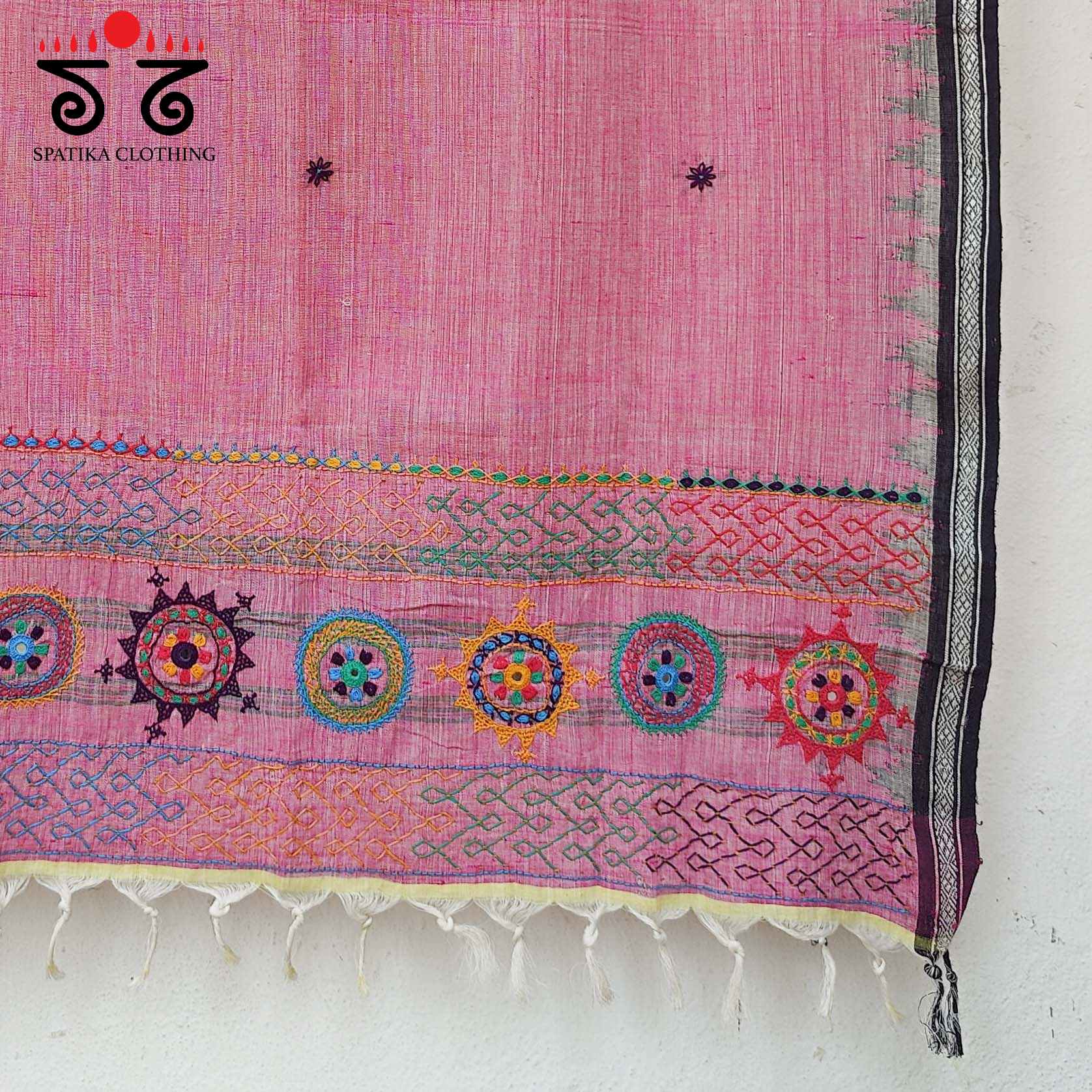 Lambani Handembroidery on Handspun Cotton Dupatta