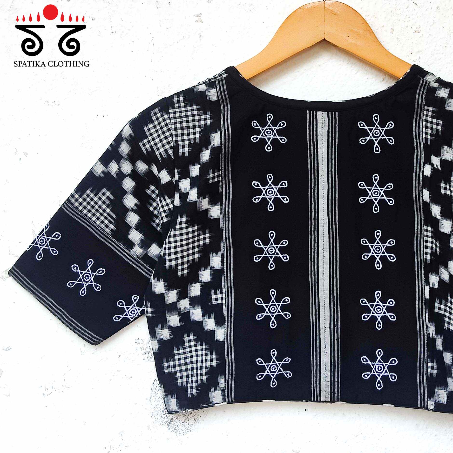The Telia Rumal - Black & White Kolam Blouse