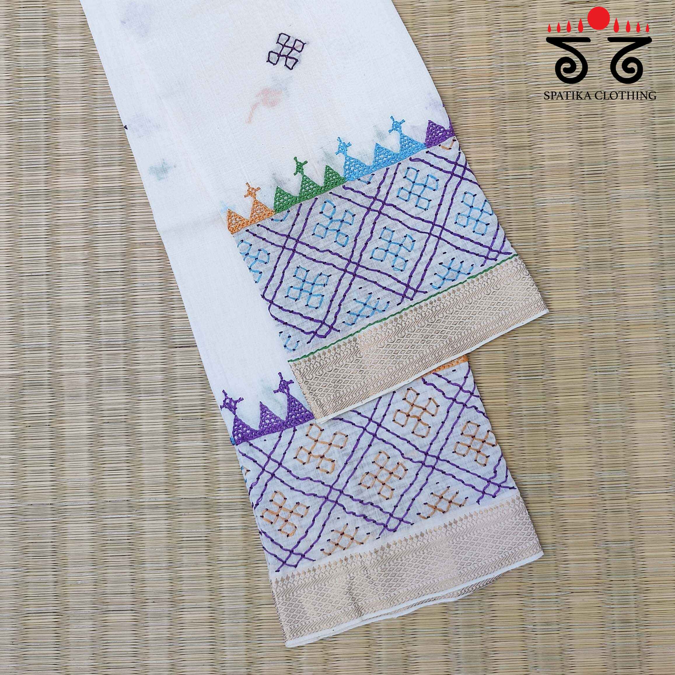 Lambani Handembroidery on Mangalagiri Cotton Blouse Fabric