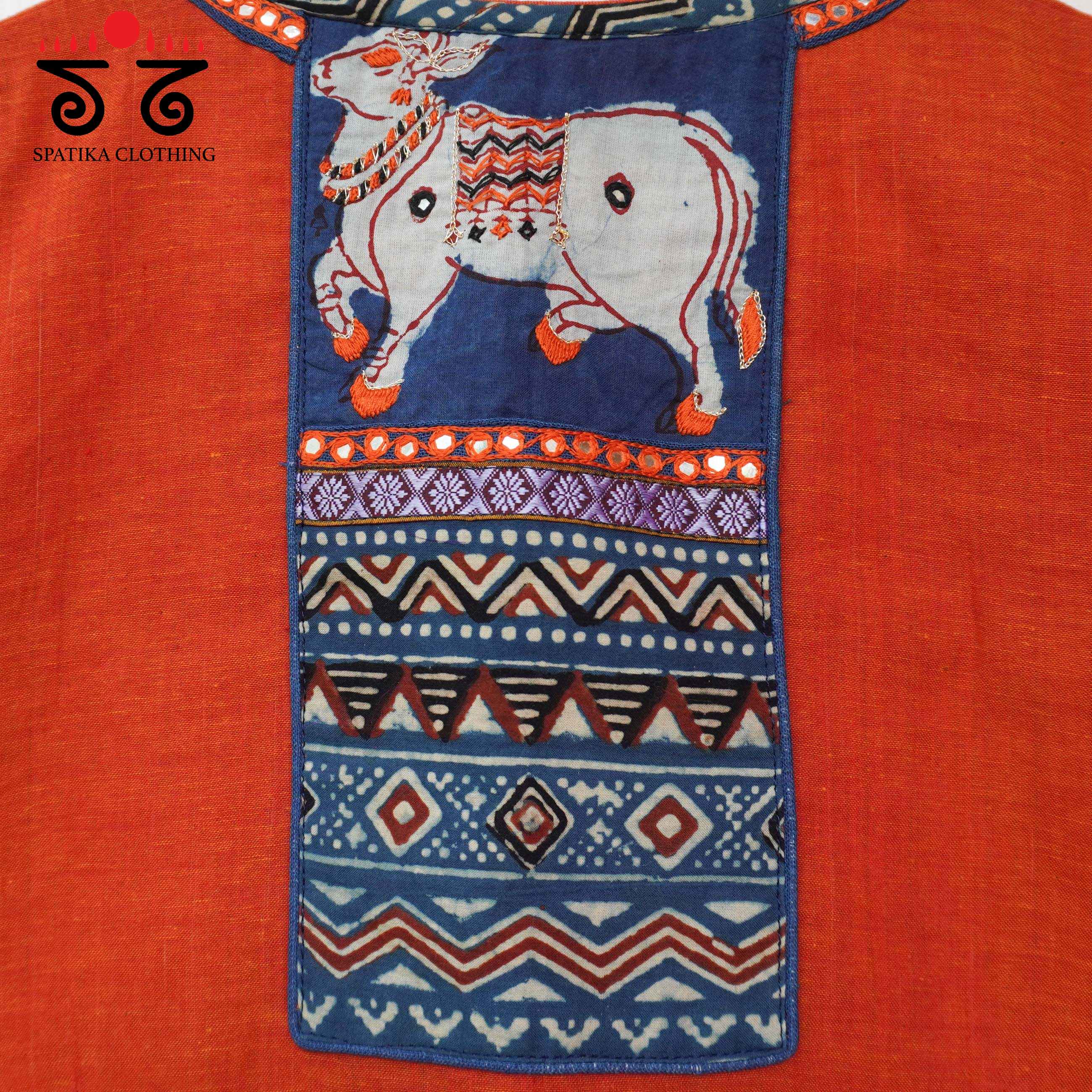 Orange & Blue Pichwai Handcrafted Blouse