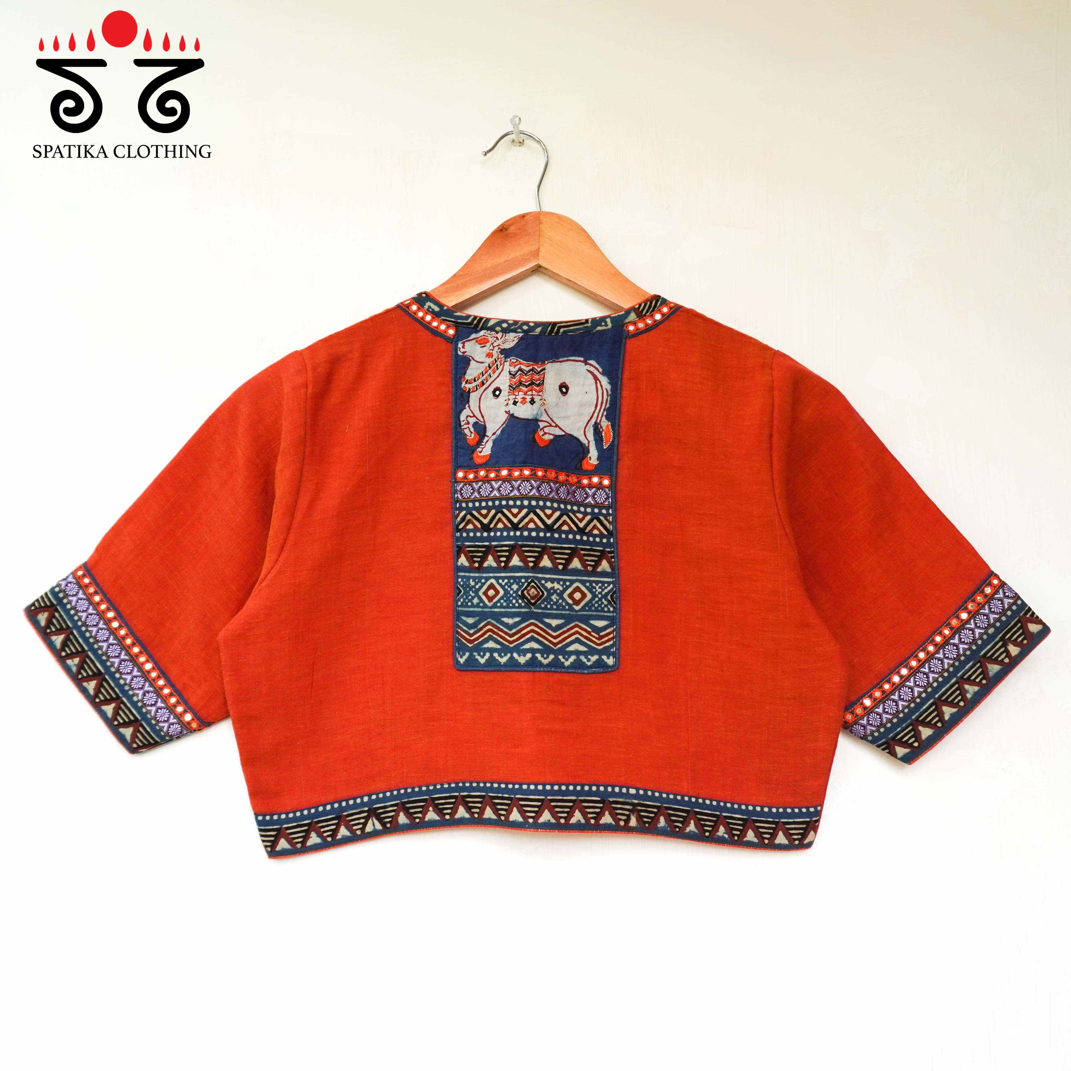 Orange & Blue Pichwai Handcrafted Blouse