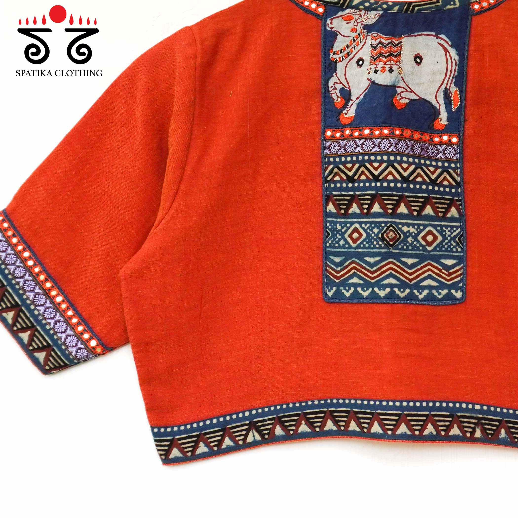 Orange & Blue Pichwai Handcrafted Blouse