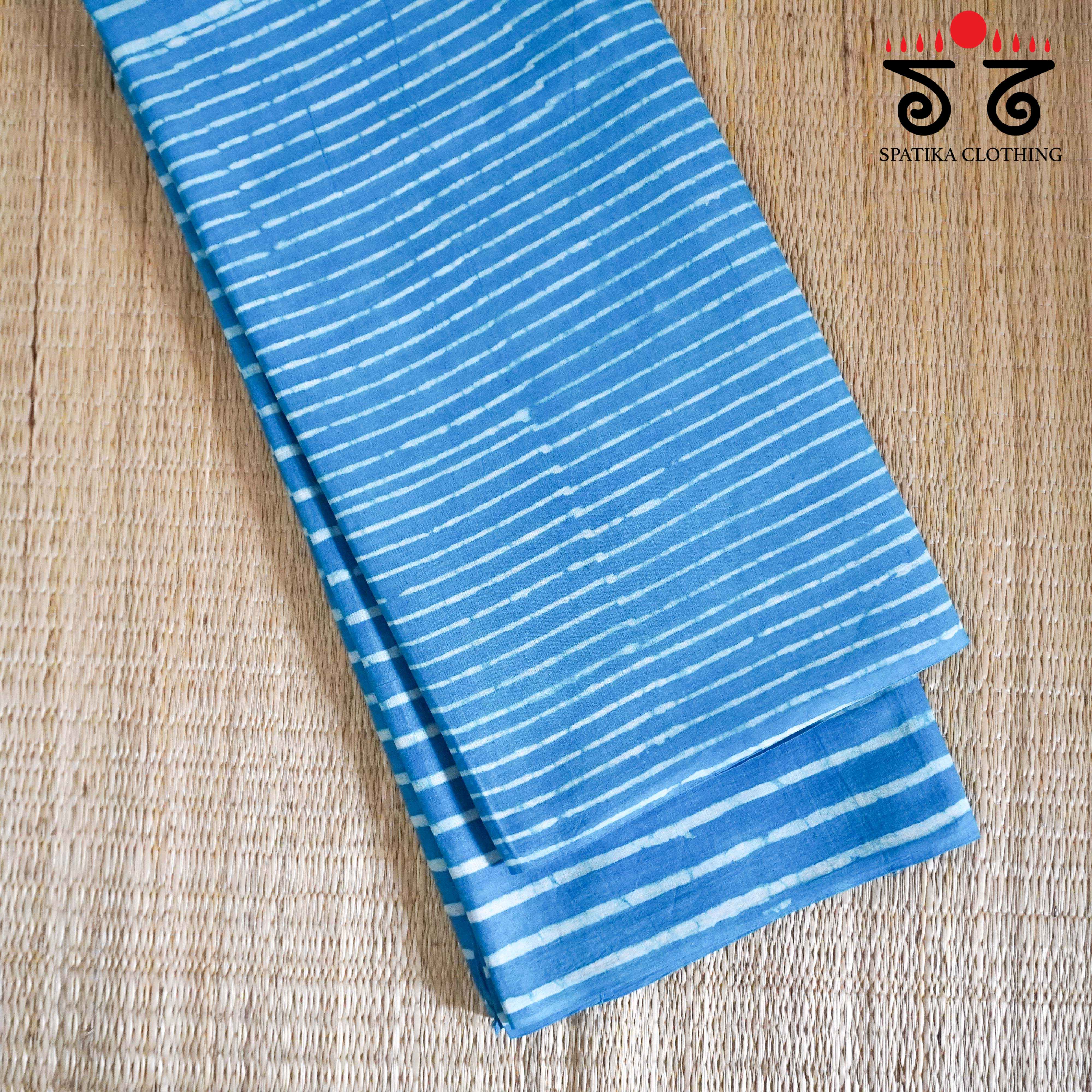 Blue & White Hand Blockprinted Mul Cotton Saree