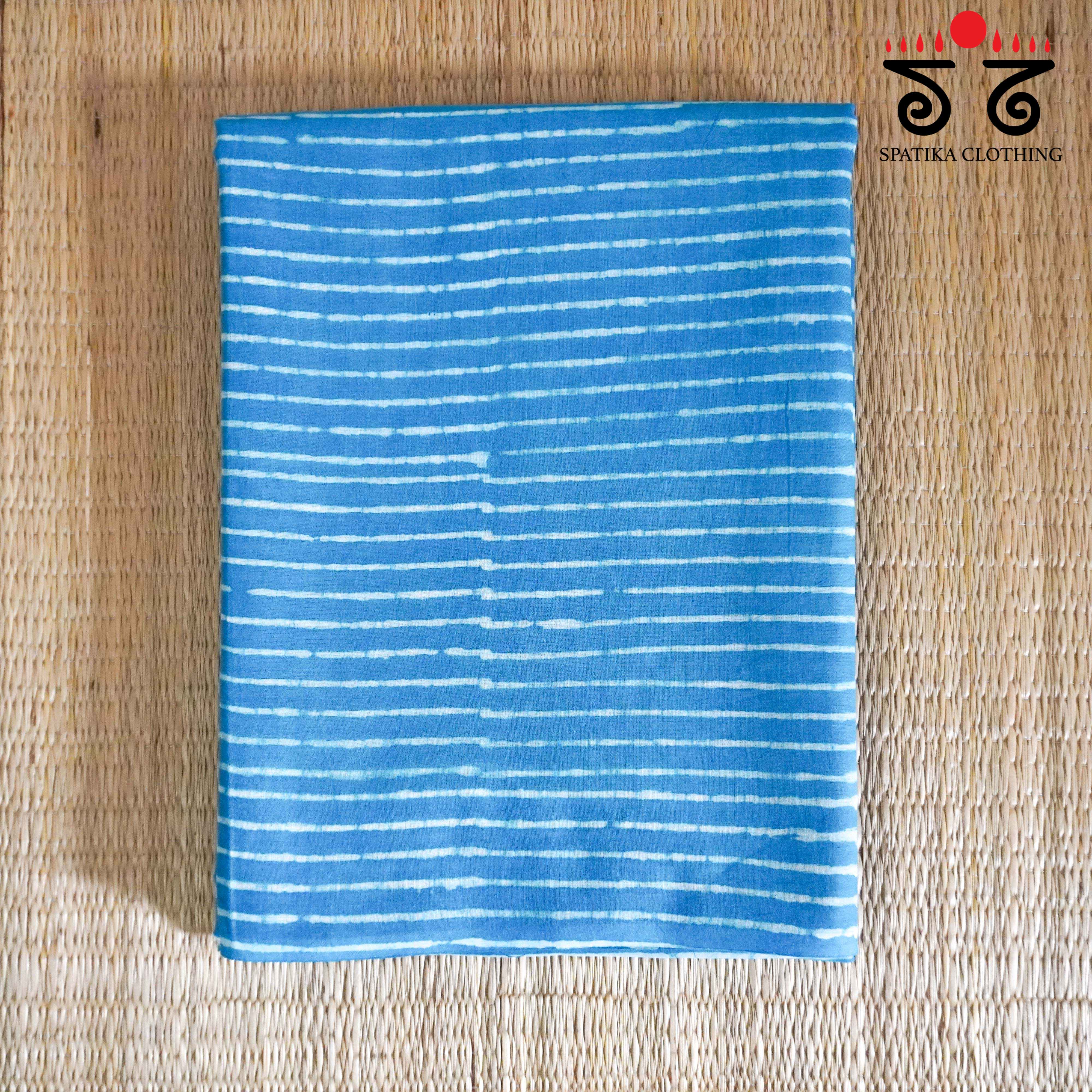 Blue & White Hand Blockprinted Mul Cotton Saree