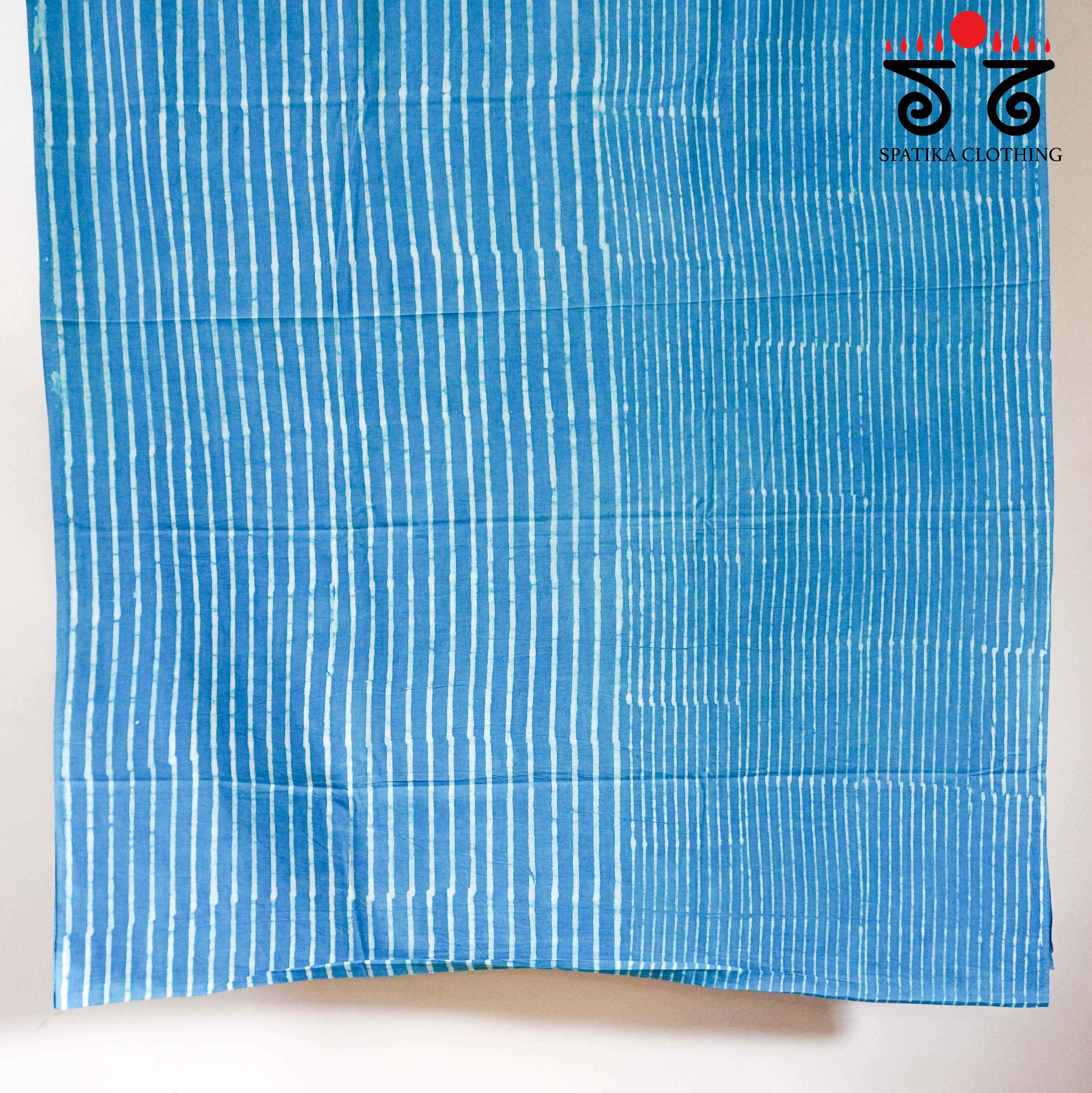 Blue & White Hand Blockprinted Mul Cotton Saree