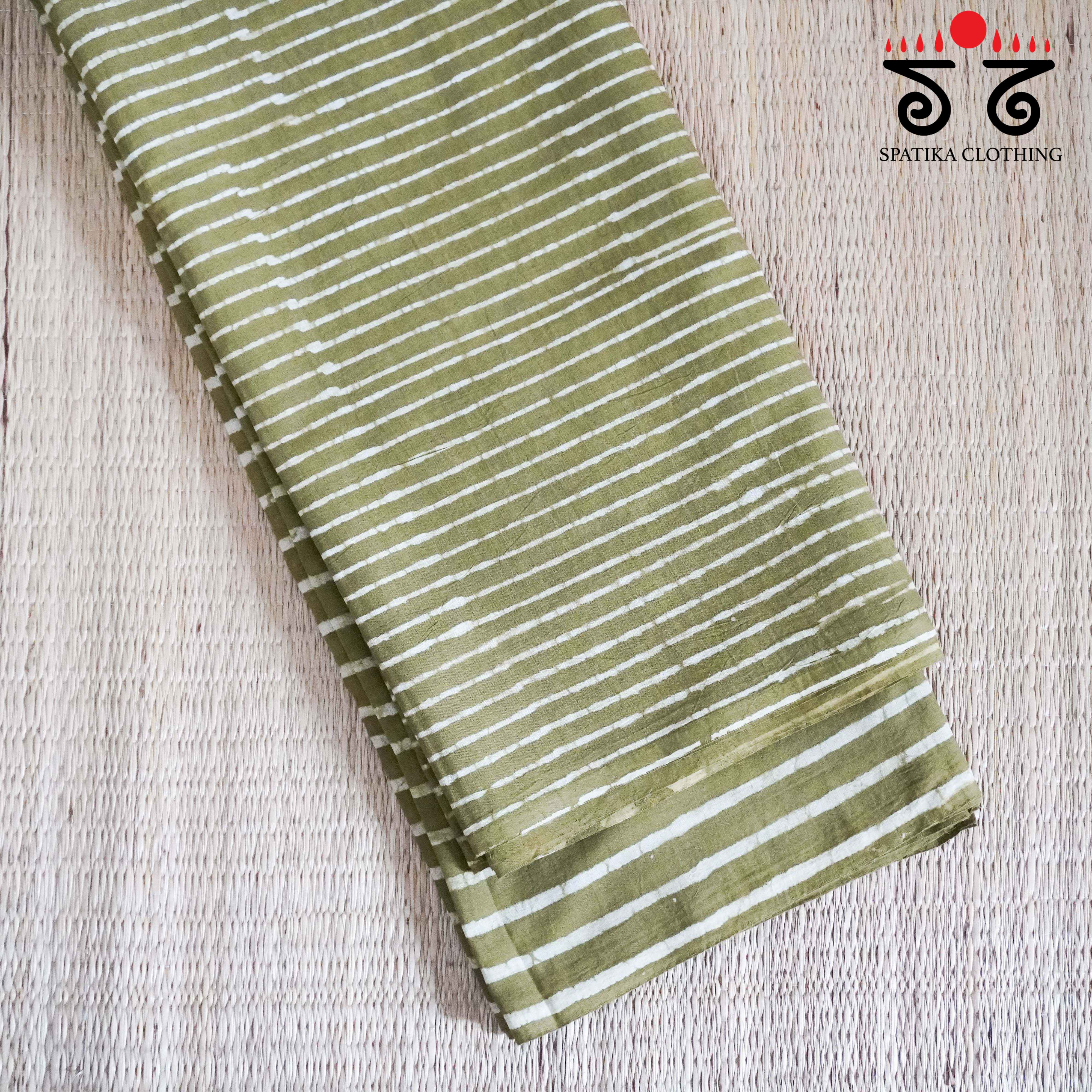 Green & White Hand Blockprinted Mul Cotton Saree