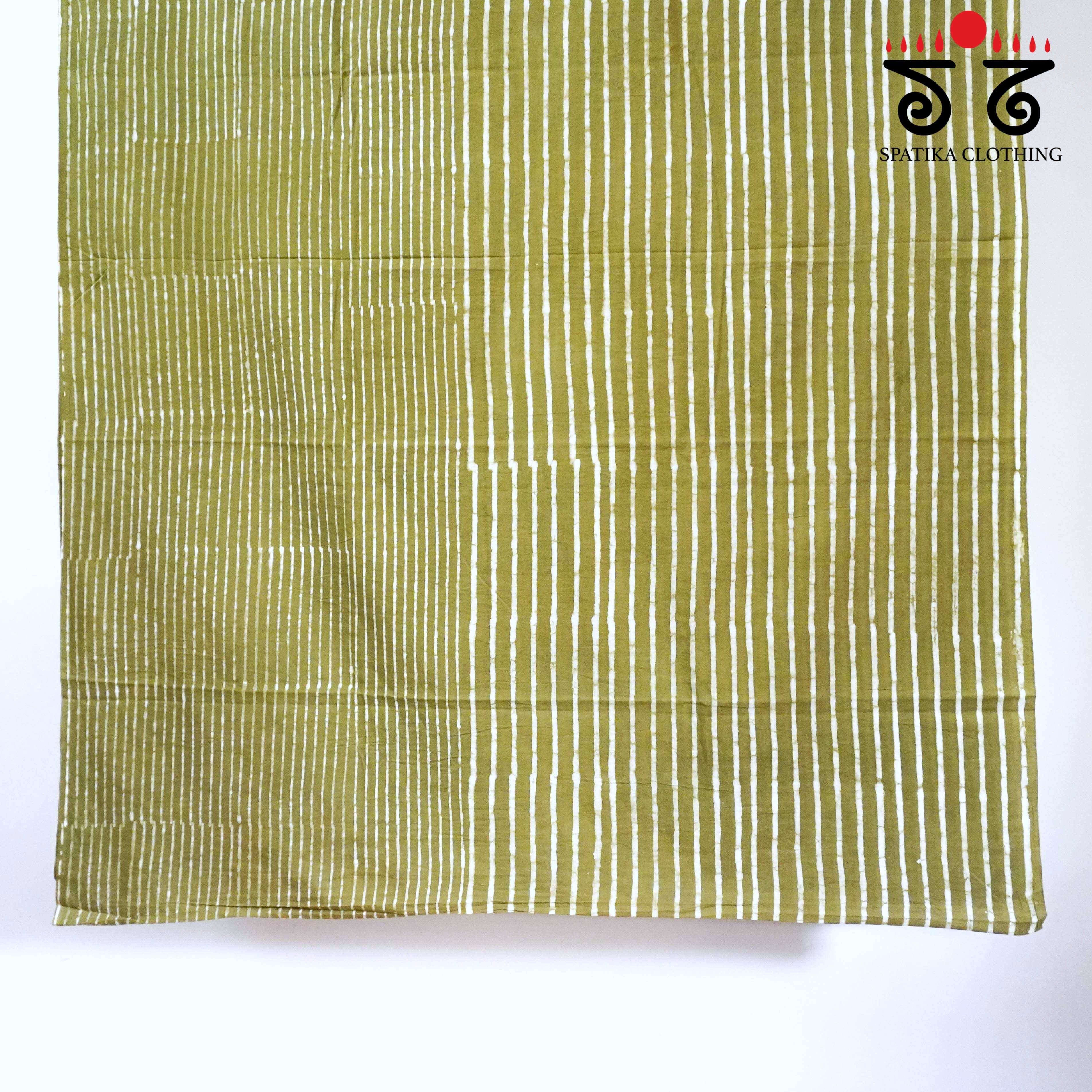 Green & White Hand Blockprinted Mul Cotton Saree