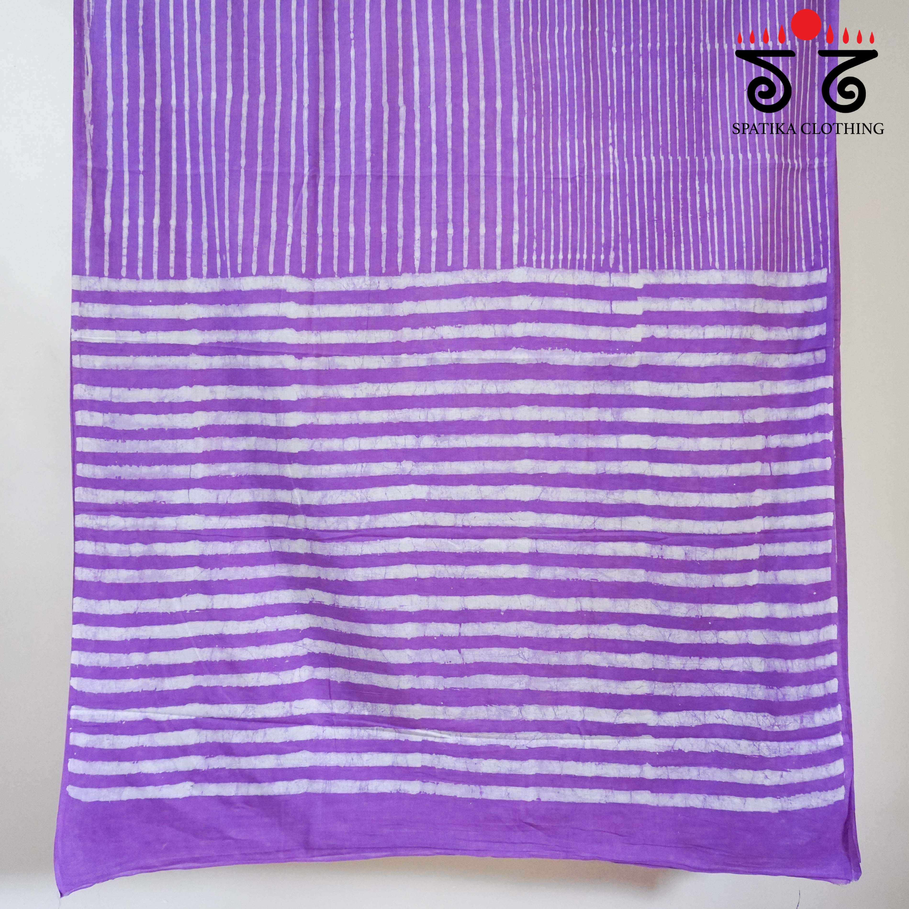 Lavender & White Hand Blockprinted Mul Cotton Saree