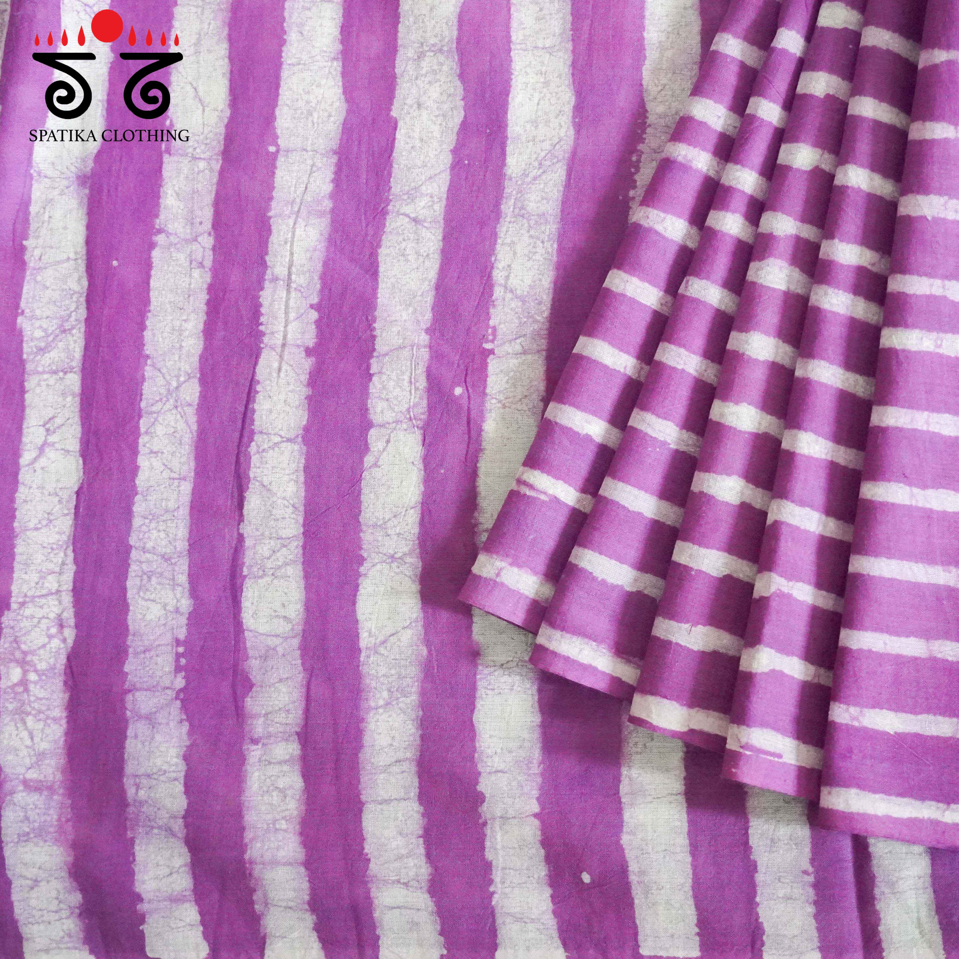 Lavender & White Hand Blockprinted Mul Cotton Saree