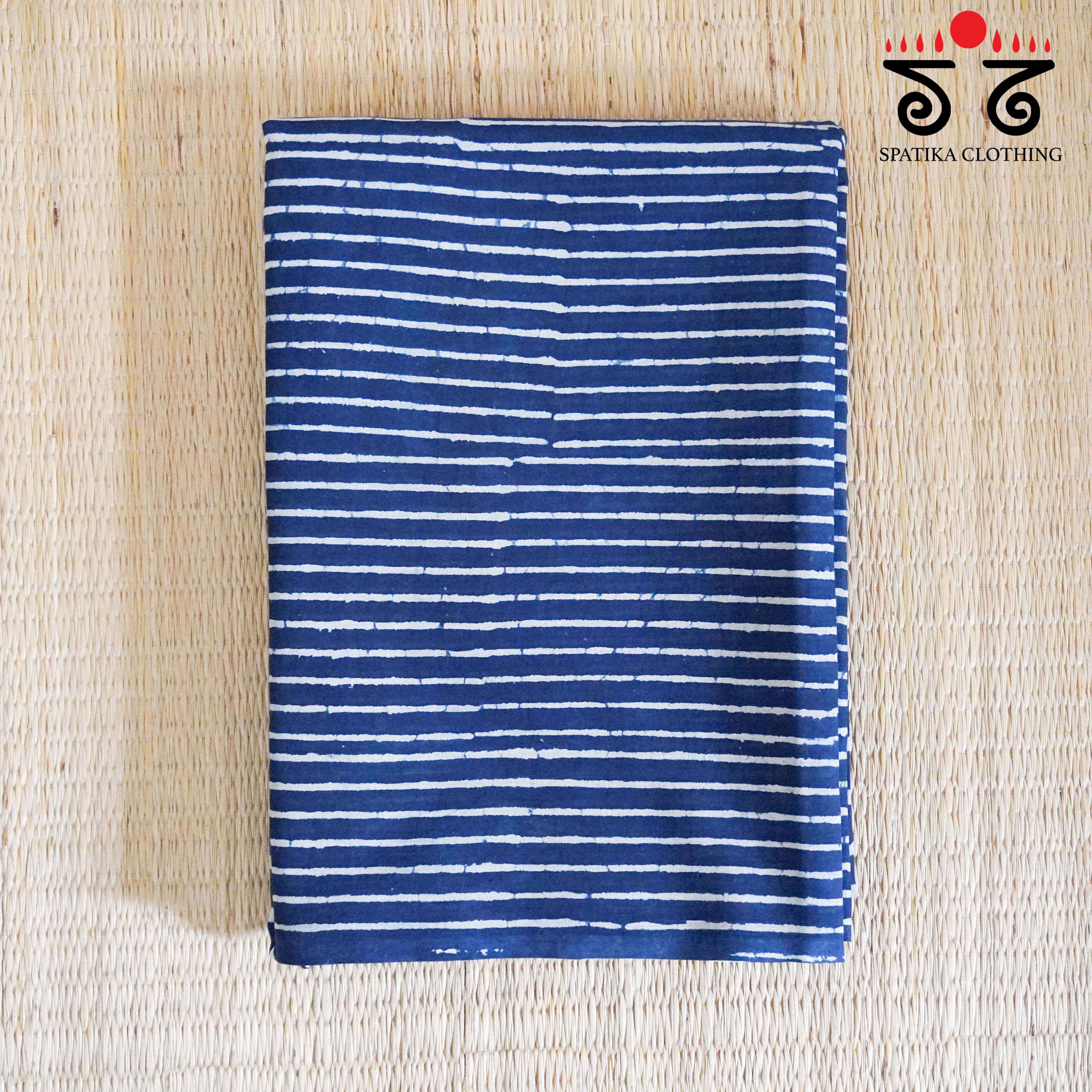 Indigo & White Hand Blockprinted Mul Cotton Saree