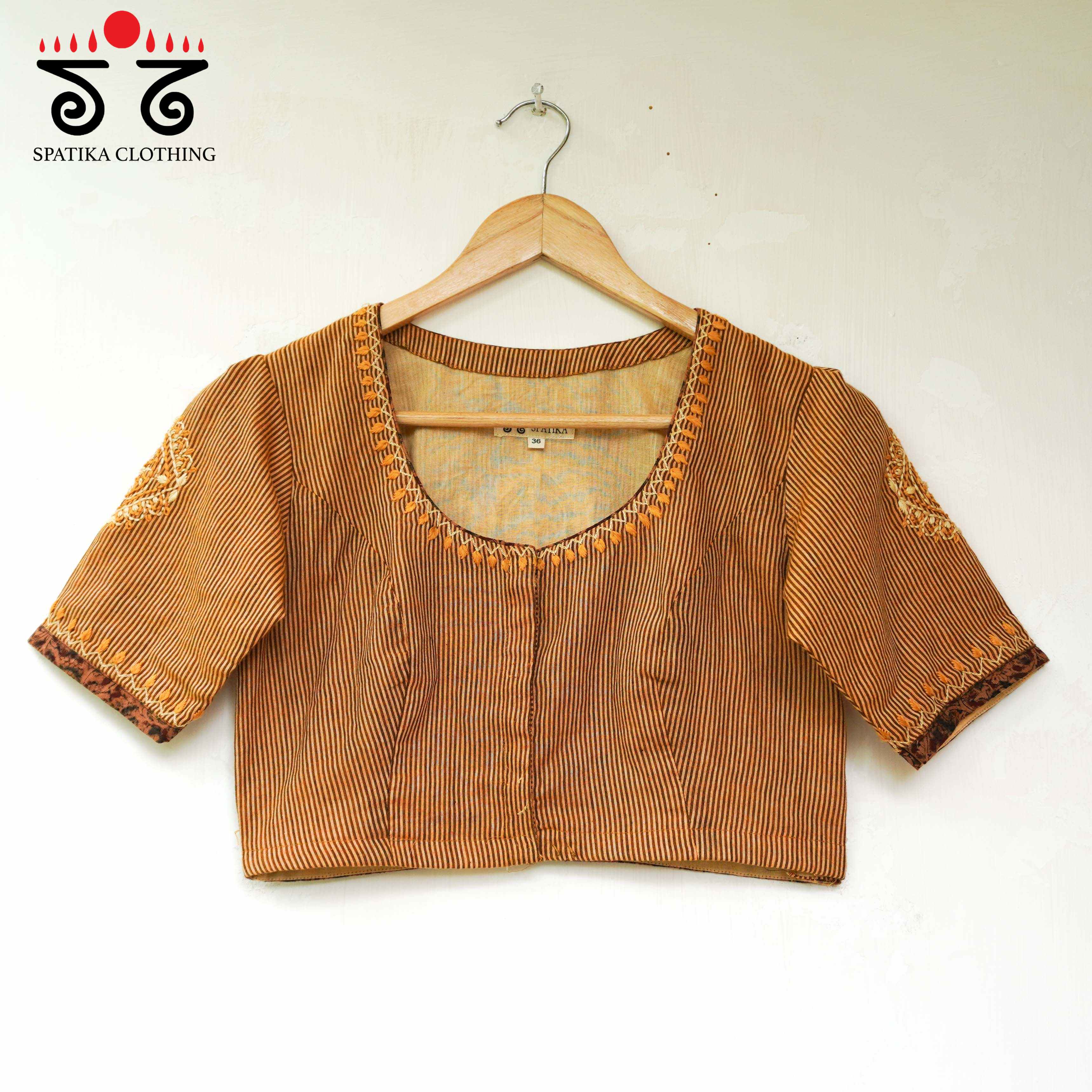 Mustard Yellow Striped Chikankari - Handcrafted Blouse