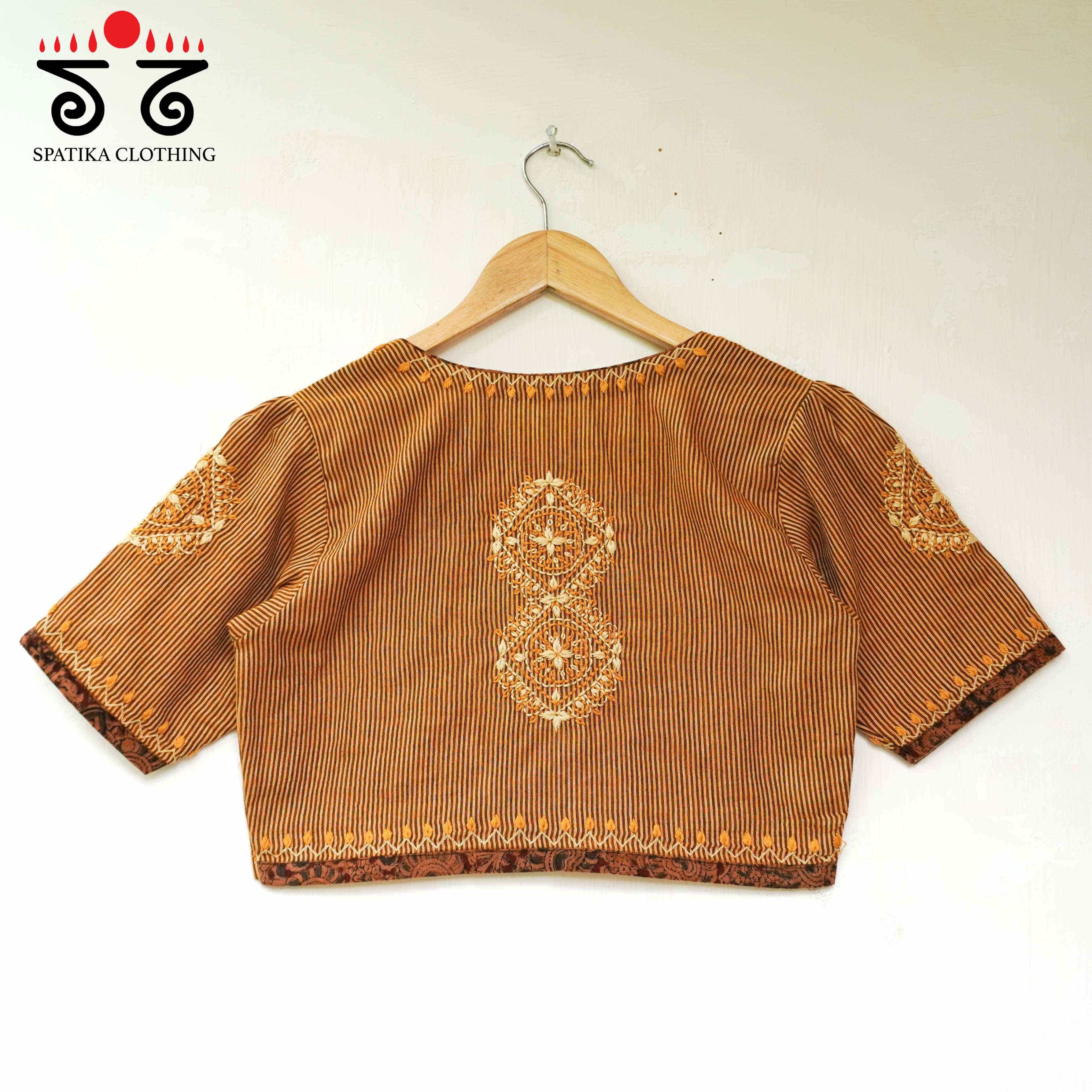 Mustard Yellow Striped Chikankari - Handcrafted Blouse