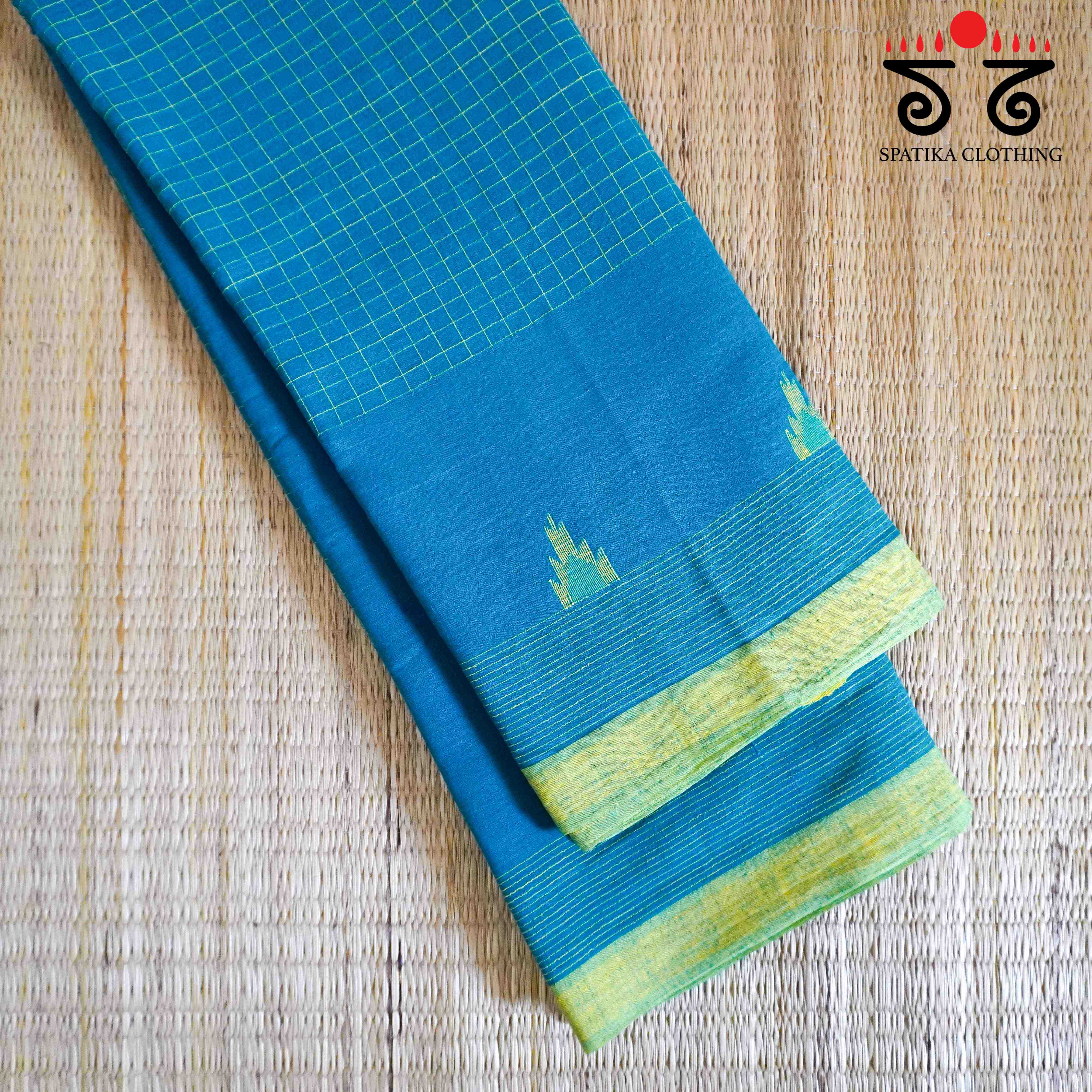 Blue & Yellow Jamdhani Bengal Cotton Saree