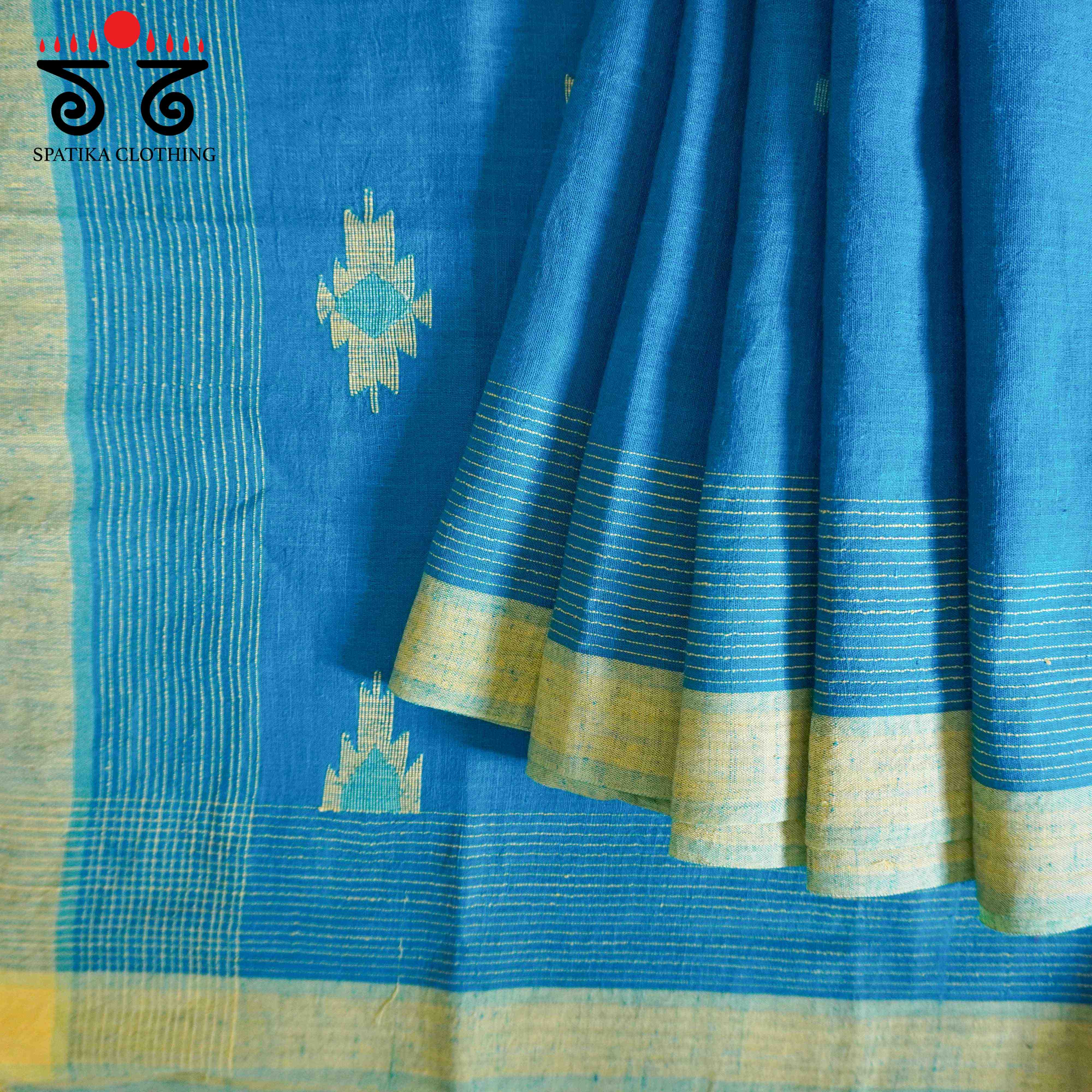 Blue & Yellow Jamdhani Bengal Cotton Saree