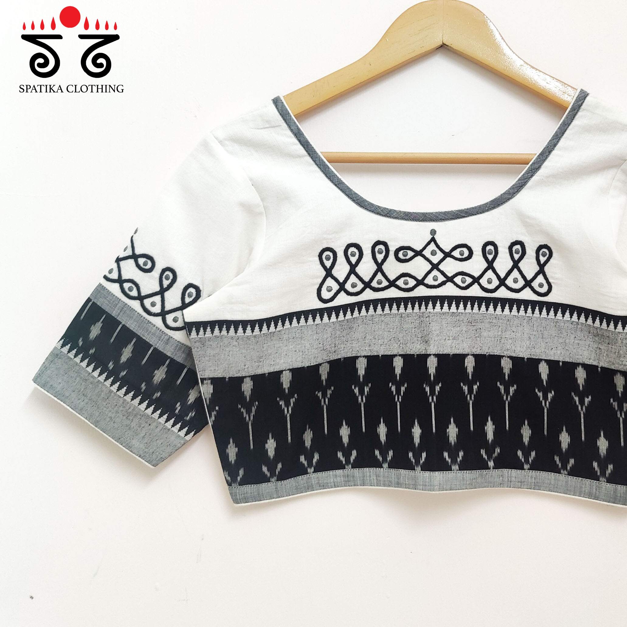 Black & White Prabhavati Kolam Handcrafted Blouse