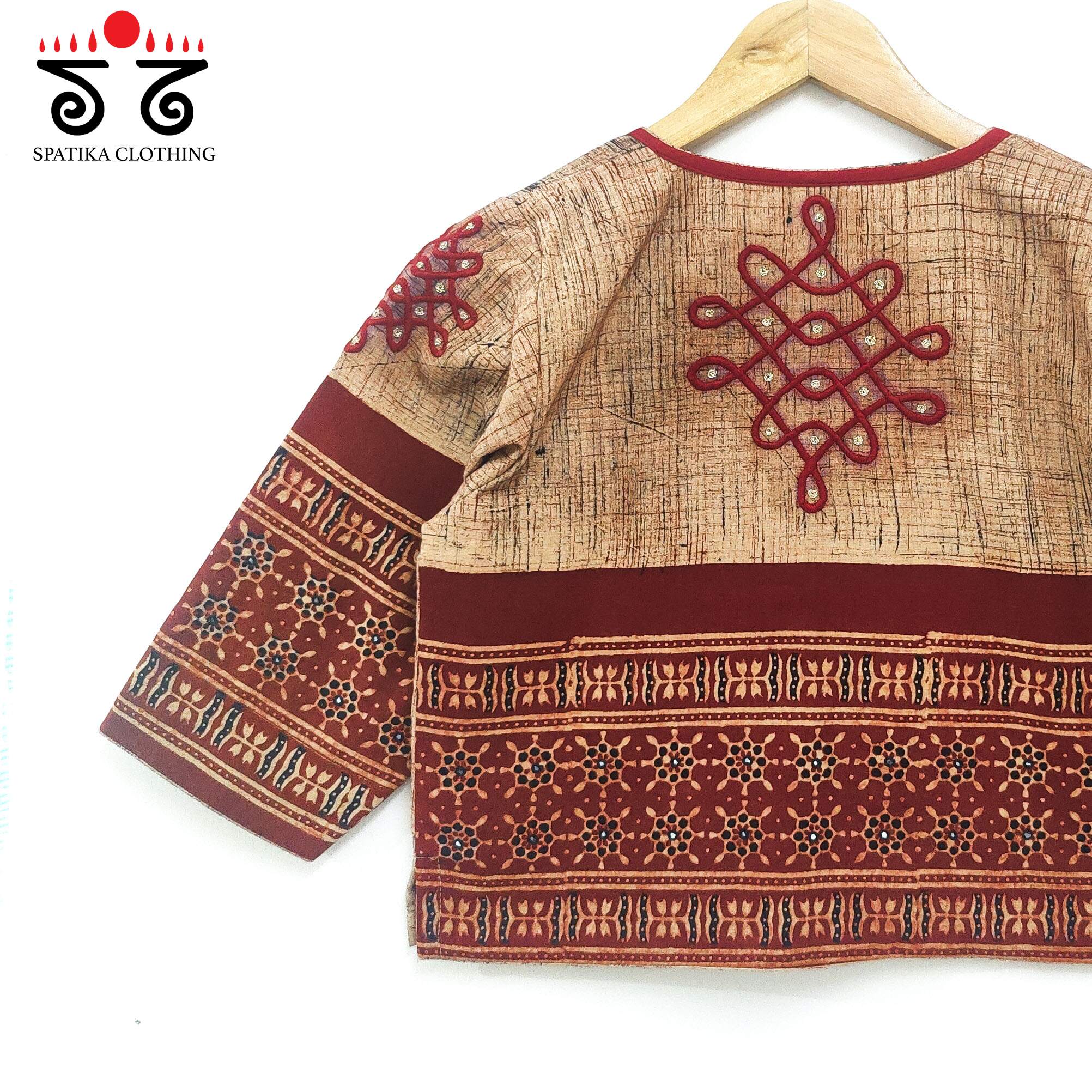 The Kolam Beige & Brick Ajrak Long Blouse