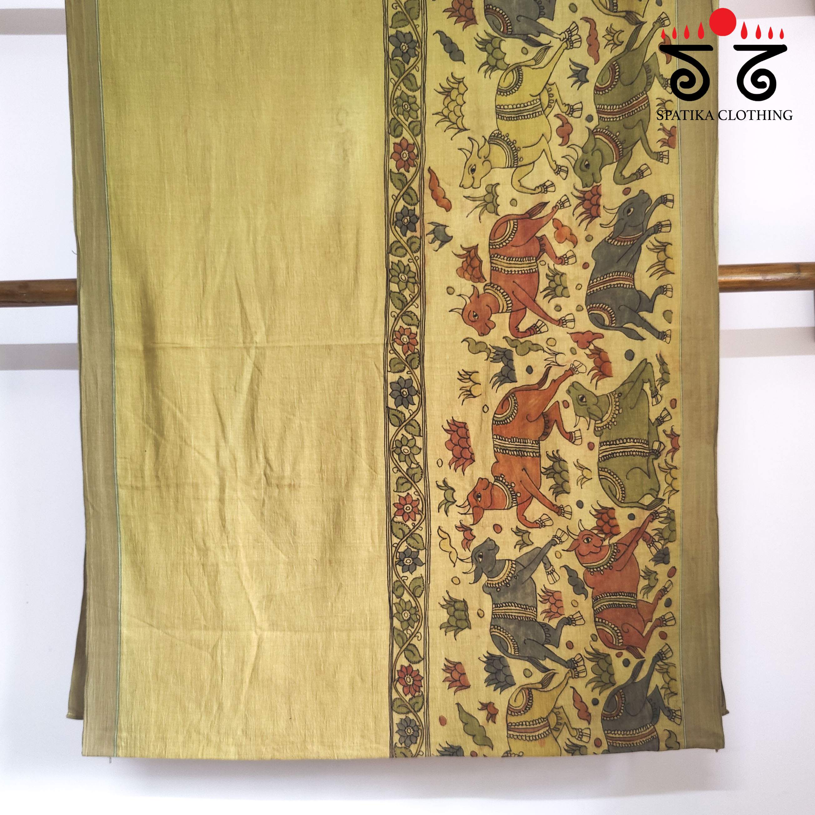 Beige Pen Kalamkari Handspun Cotton Saree