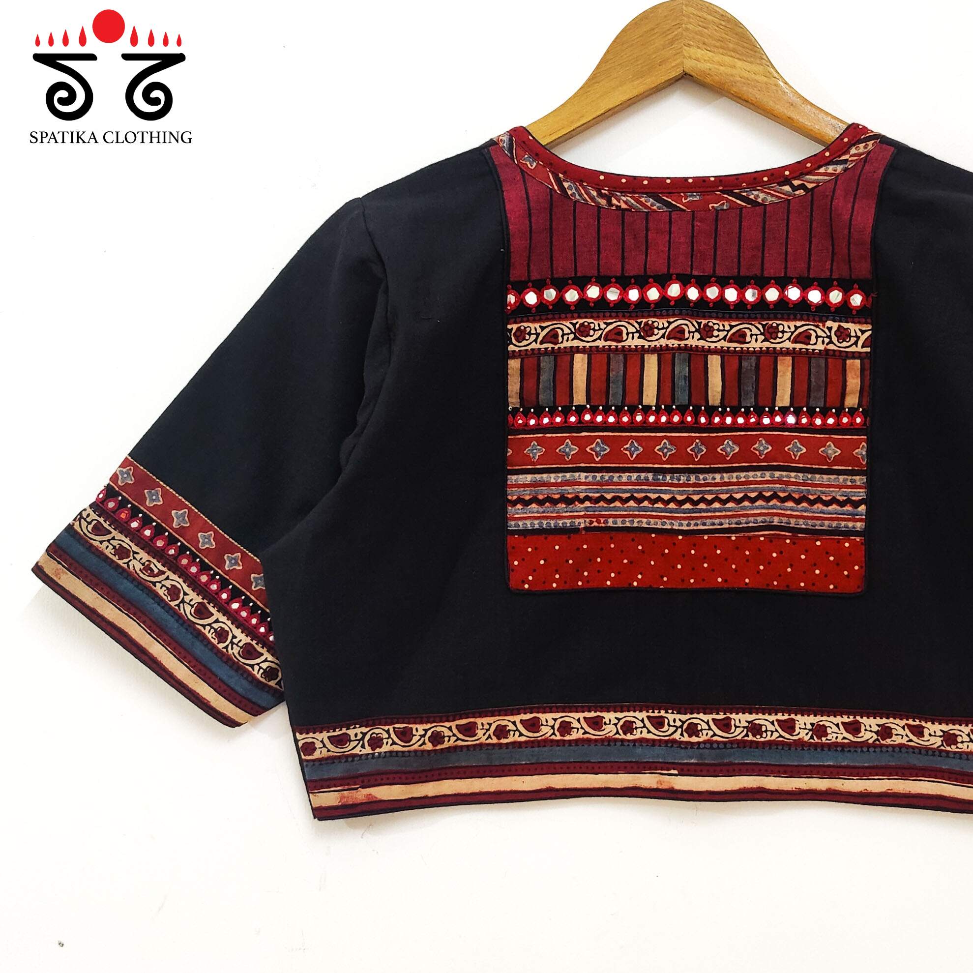 The Ajrakh Black & Red Patchwork Blouse