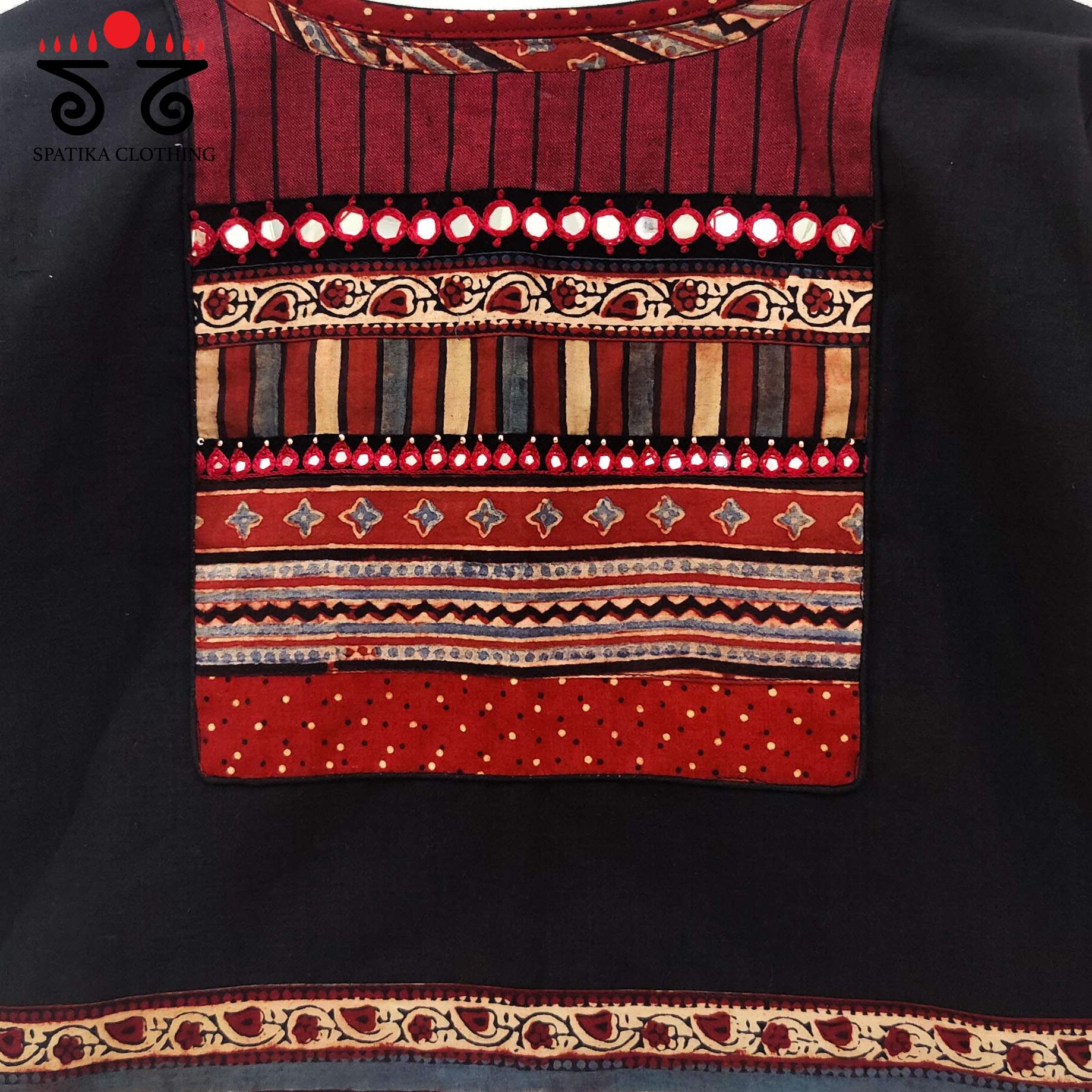 The Ajrakh Black & Red Patchwork Blouse
