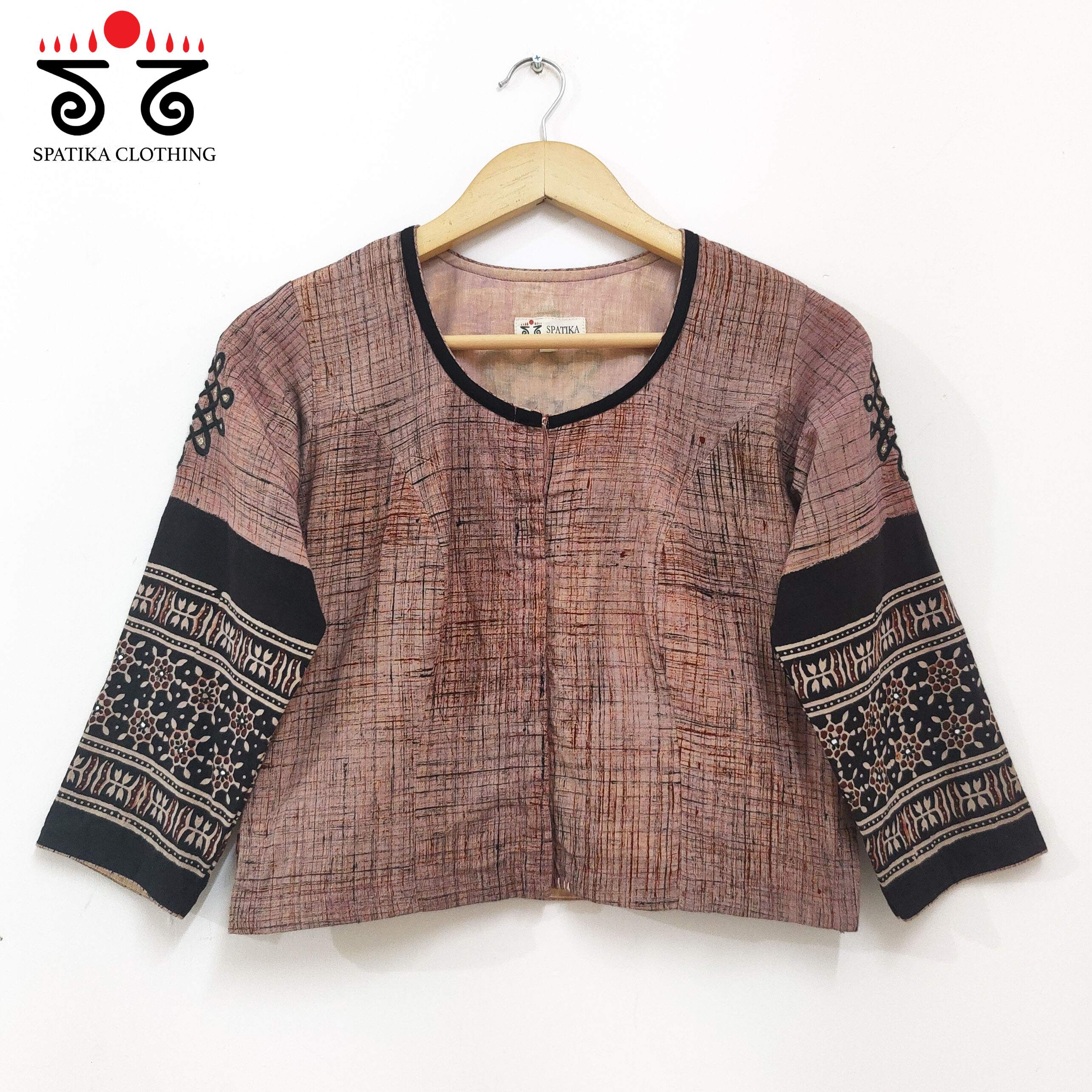 The Kolam Beige & Black Ajrak Long Blouse