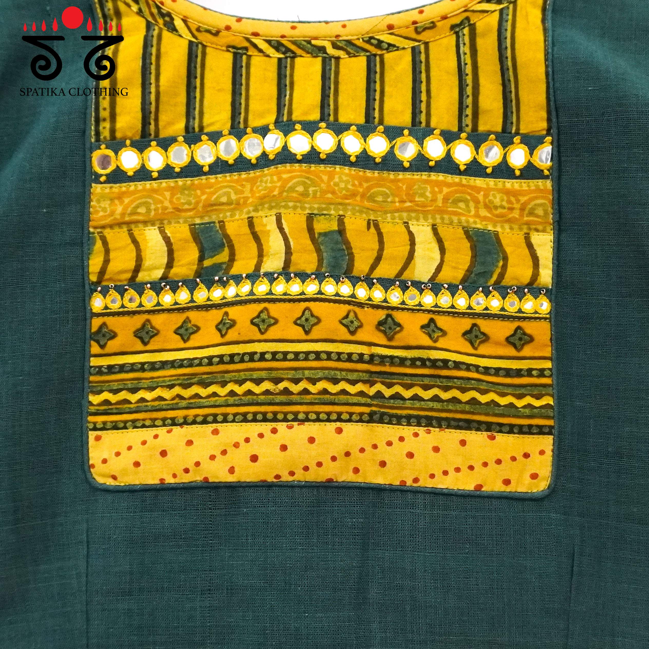 Green Ajrak Patch Work Blouse New!