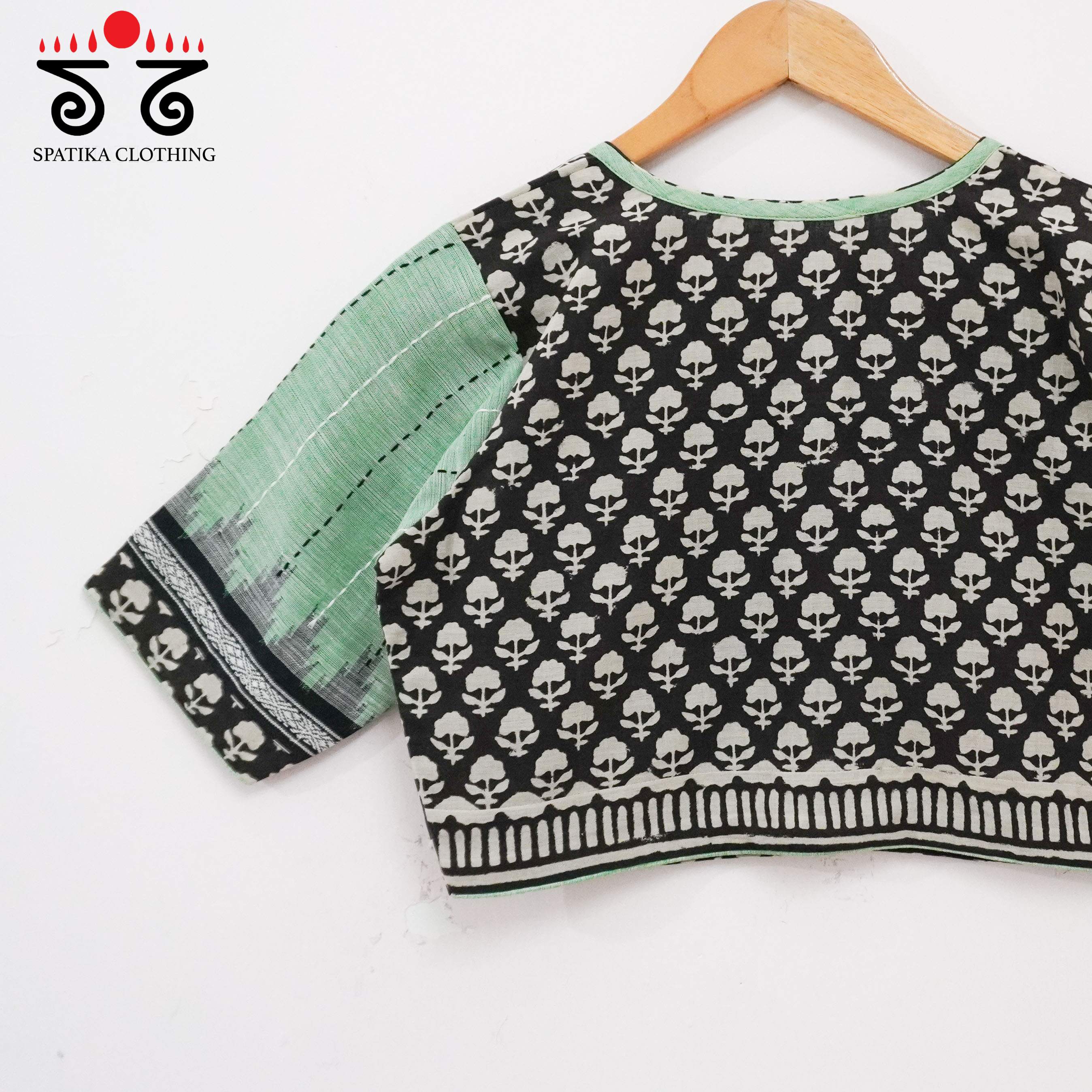 Ponduru Bagru - Black & Green Handcrafted Blouse