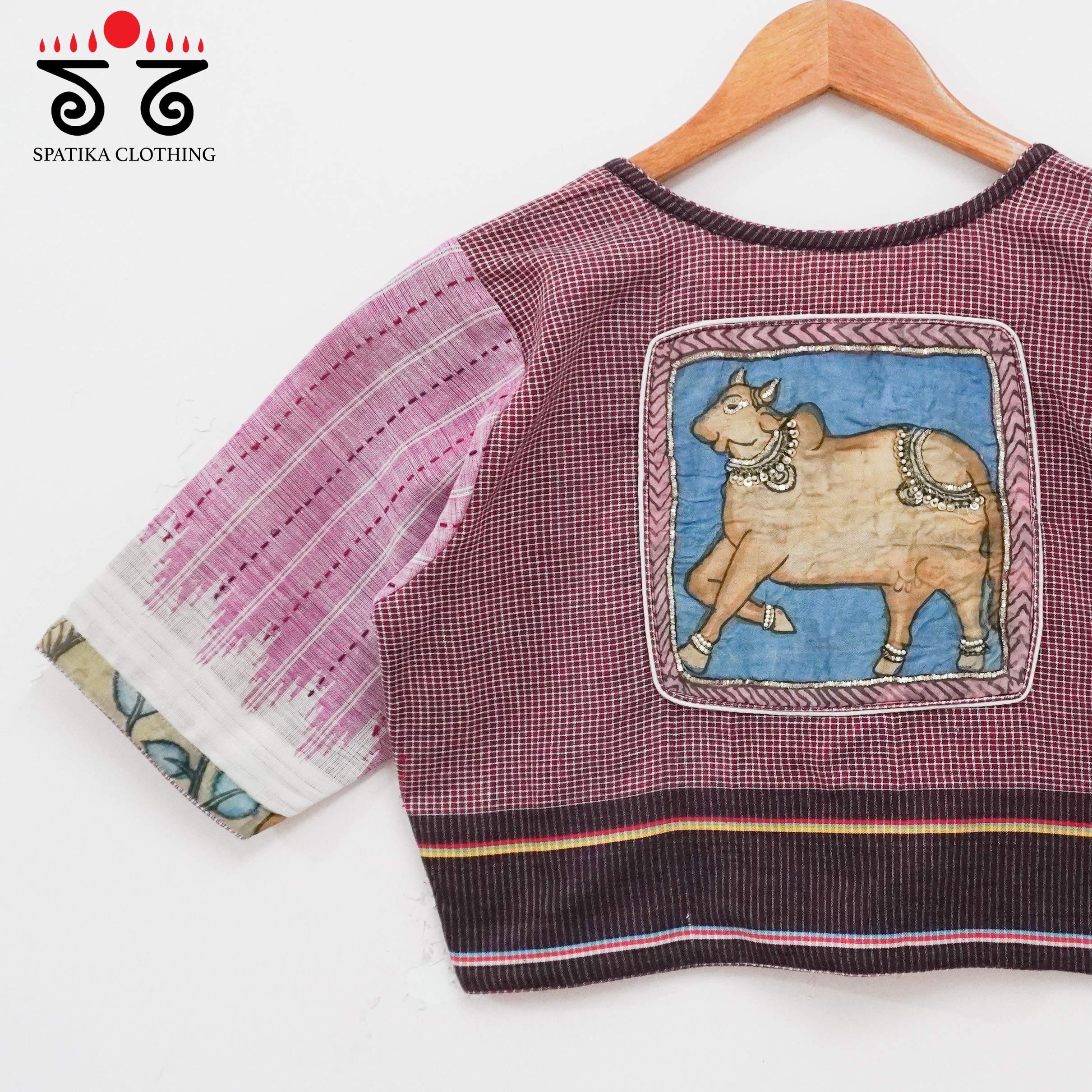 Pink Kalamkari Cow - Handcrafted Blouse