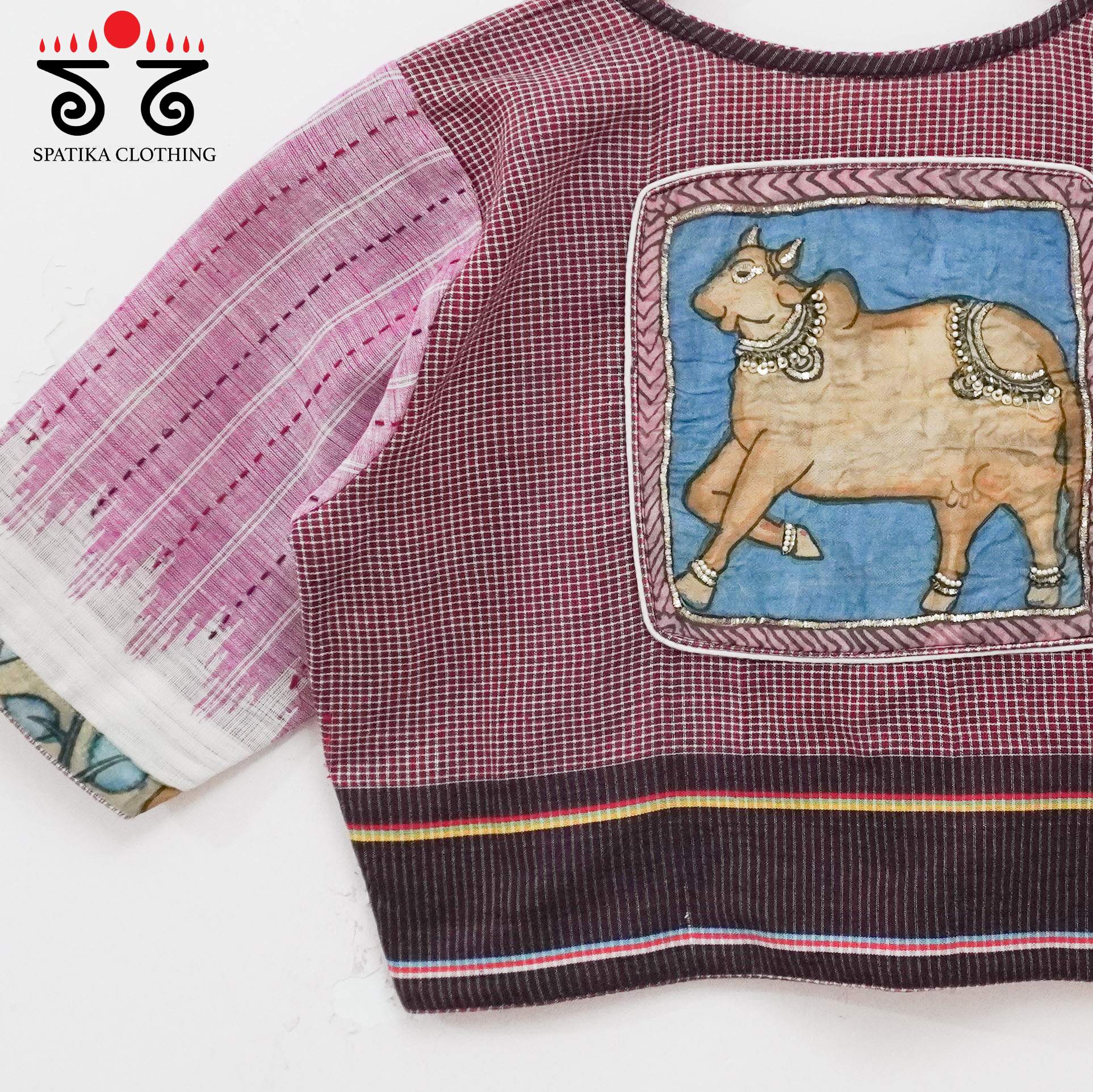 Pink Kalamkari Cow - Handcrafted Blouse