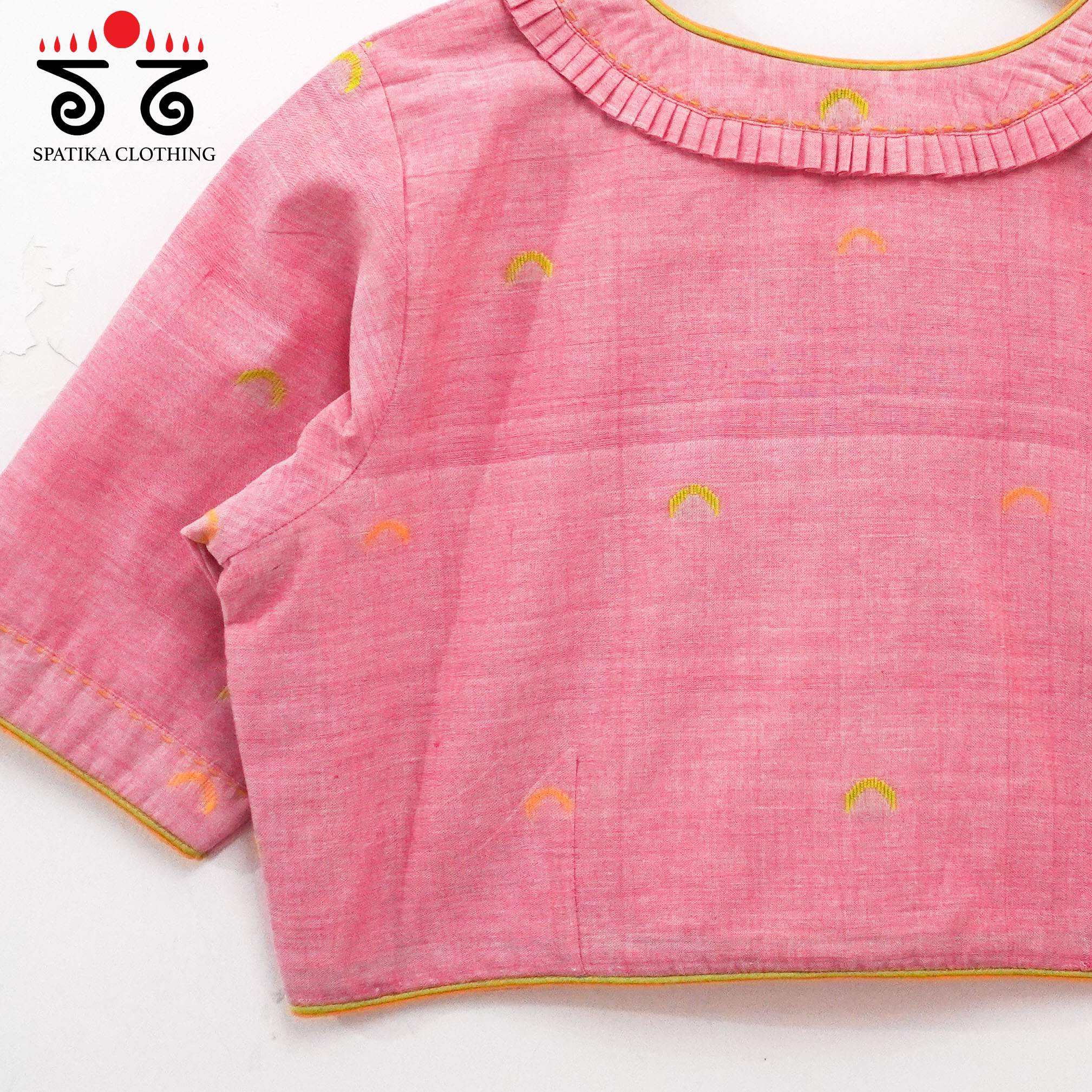 The Frilled Pink Jamdhani Blouse